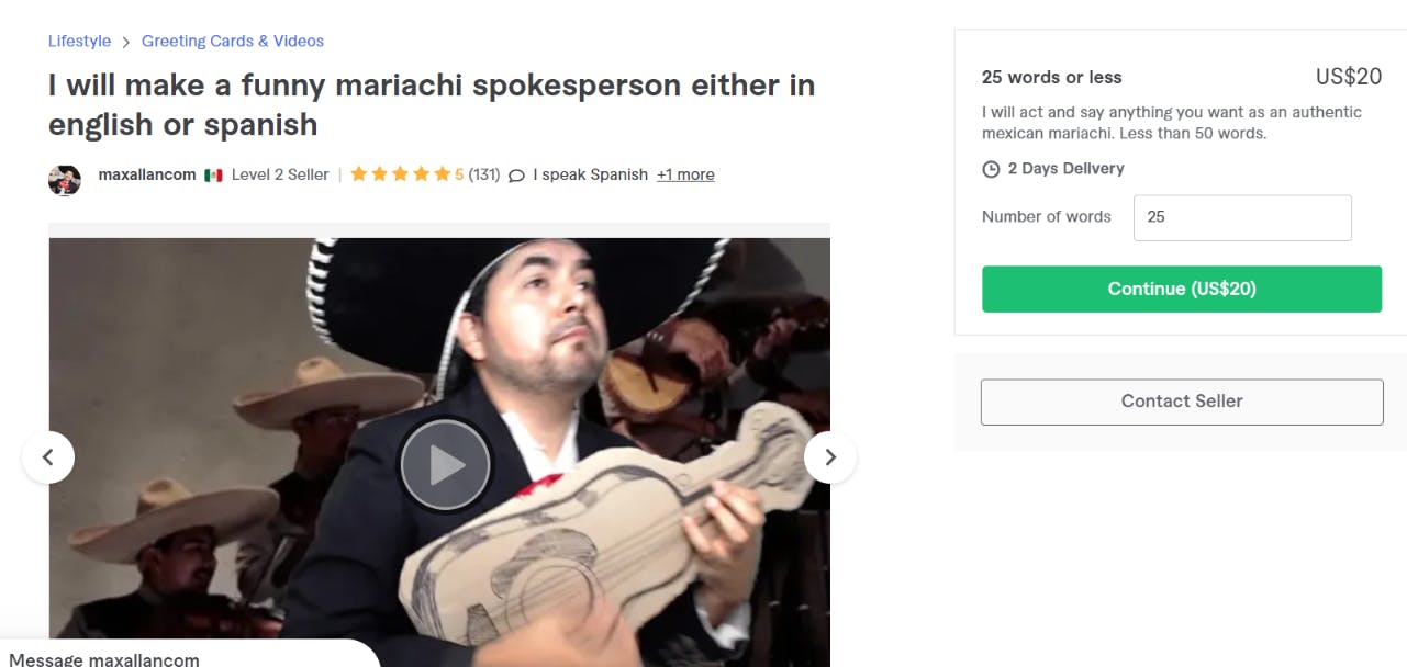 Fiverr gig screenshot