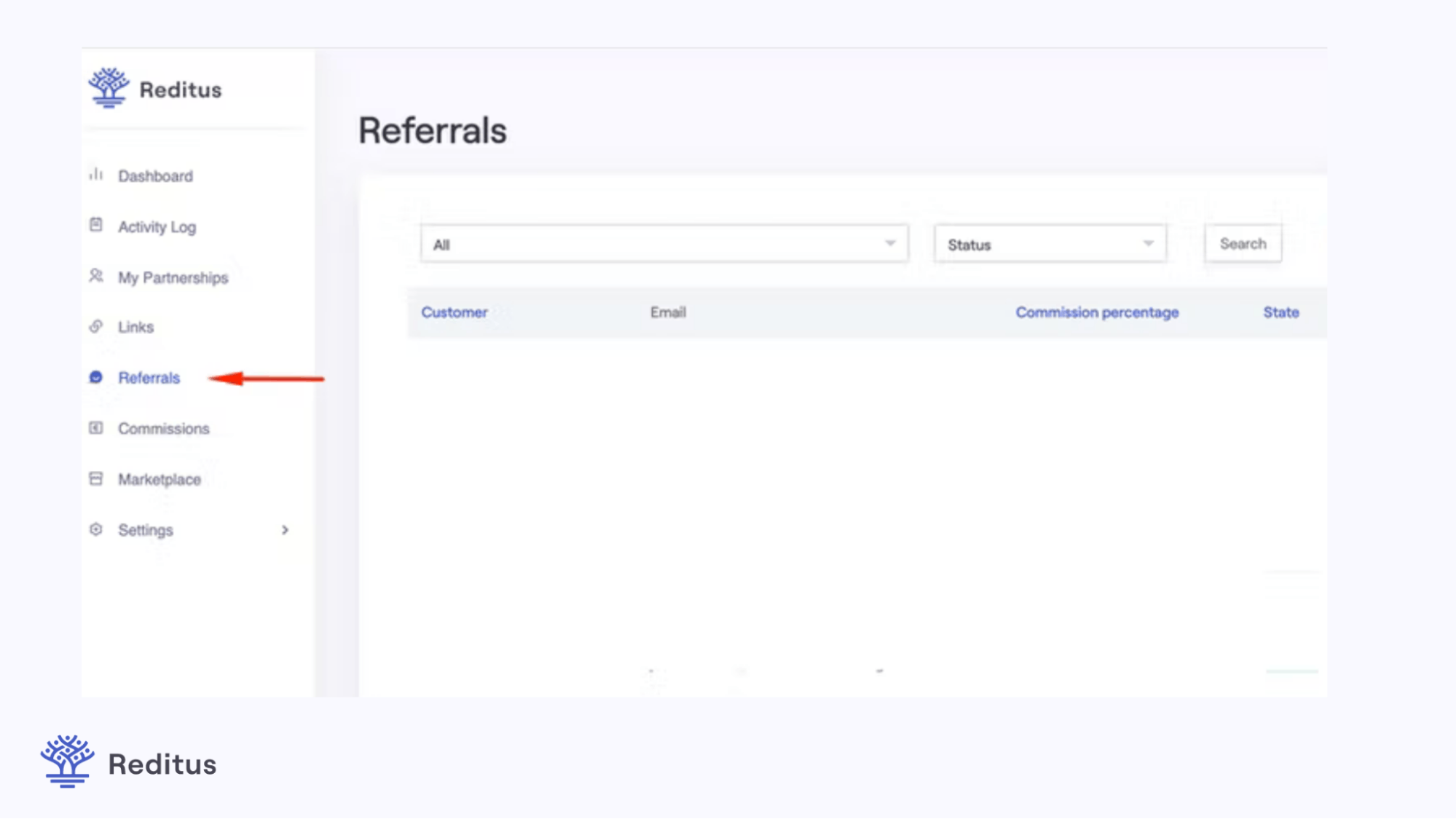 How to manage referrals inside Reditus (screenshot)