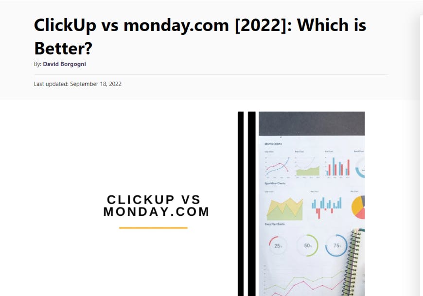 screenshot about a blog showcasing; clickup vs  monday.com