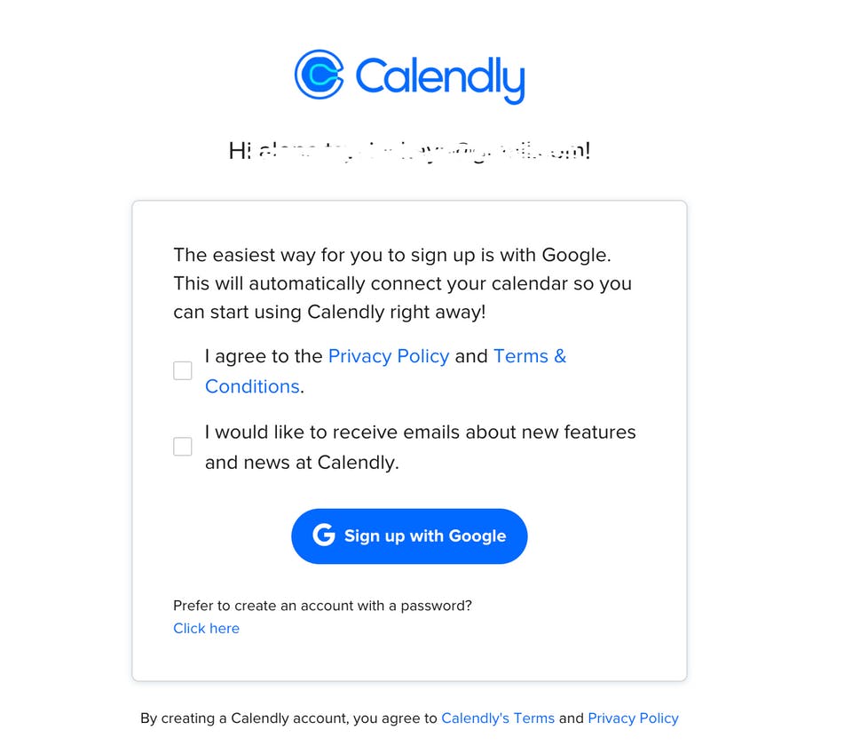 SaaS onboarding step 1. Calendly example