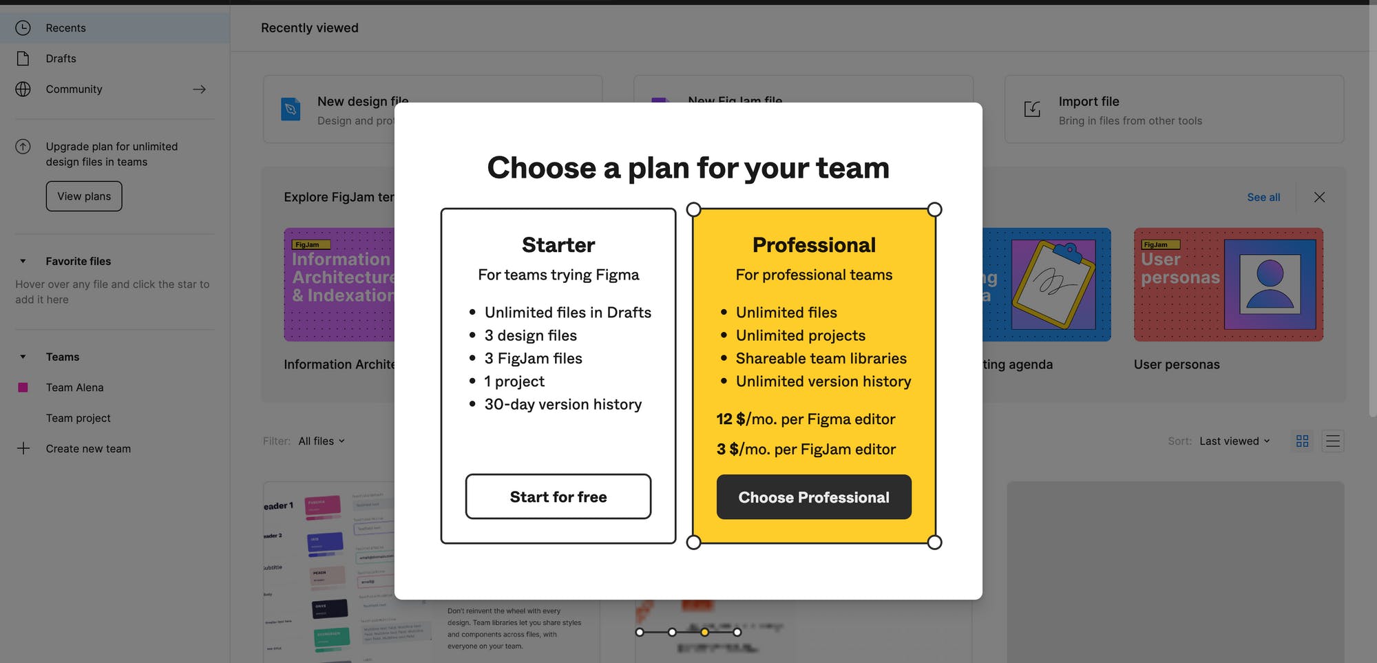 figma user onboarding steps, upgrading them to a paid plan