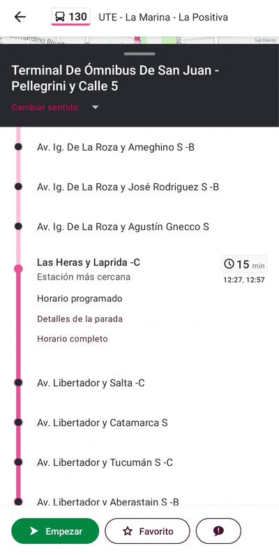 El horario en color gris indica el "Tiempo Planificado"