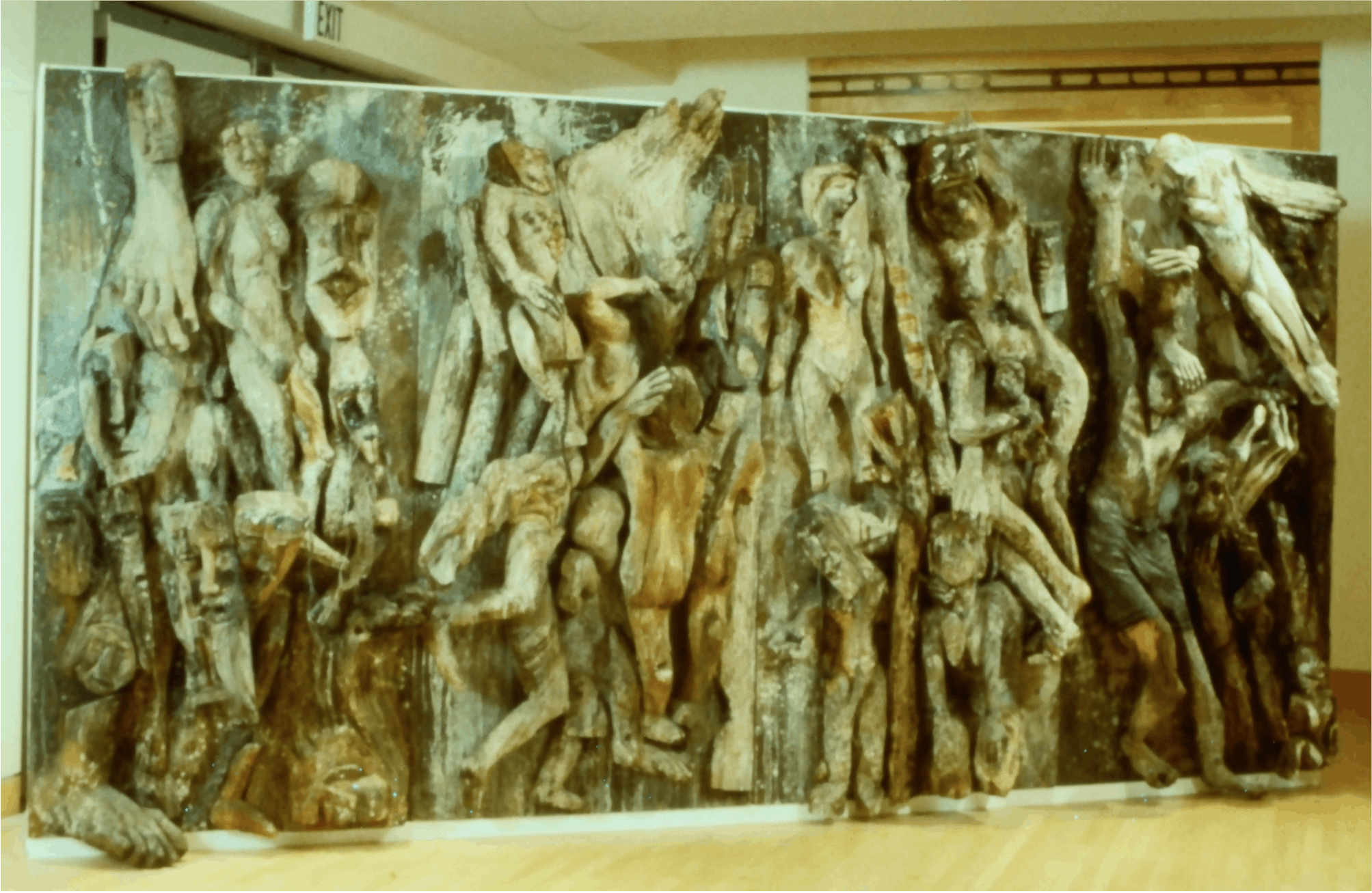 Germán Venagas, Untitled, 1991, polyptych mixed media and carved wood mounted on wood, 96x192