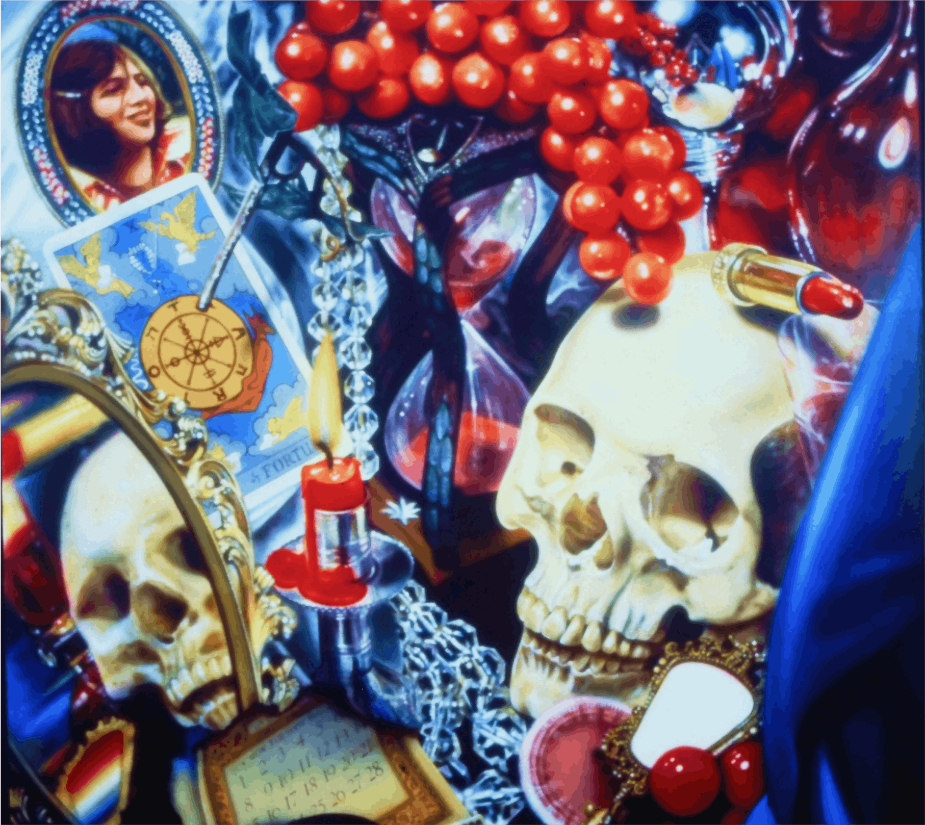 Audrey Flack, Wheel of Fortune  (Vanitas) 1977, oil over acrylic on canvas, 96x96