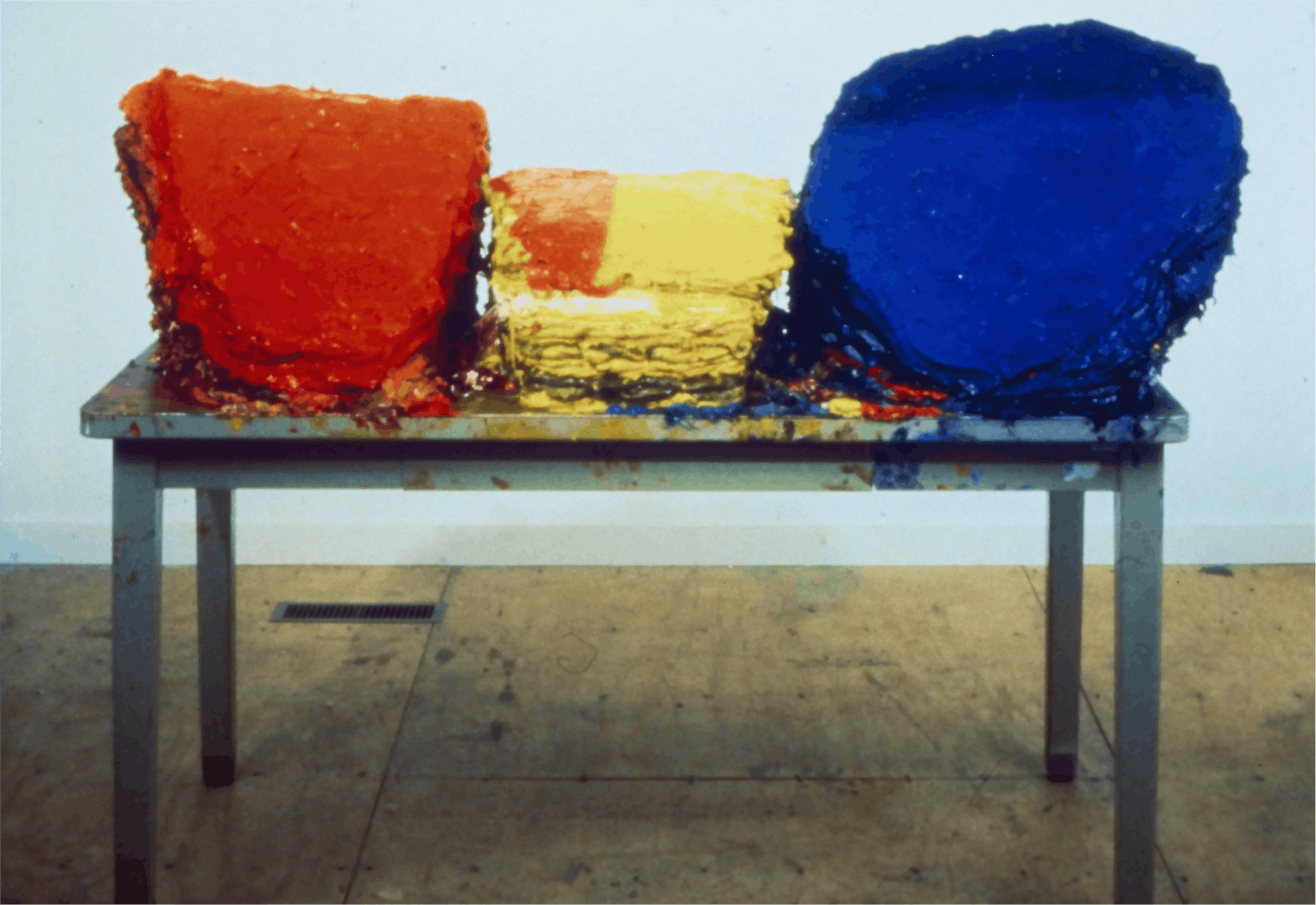 Scott Richter Who's afraid of red yellow and blue (for Barnett). 1994, pol point, steel table, 53x74x31