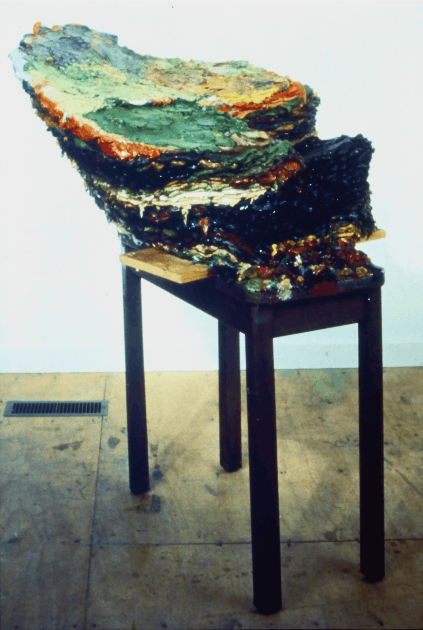Scott Richter, Untitled, 1994, oil paint, steel table, wood, 49x37x32