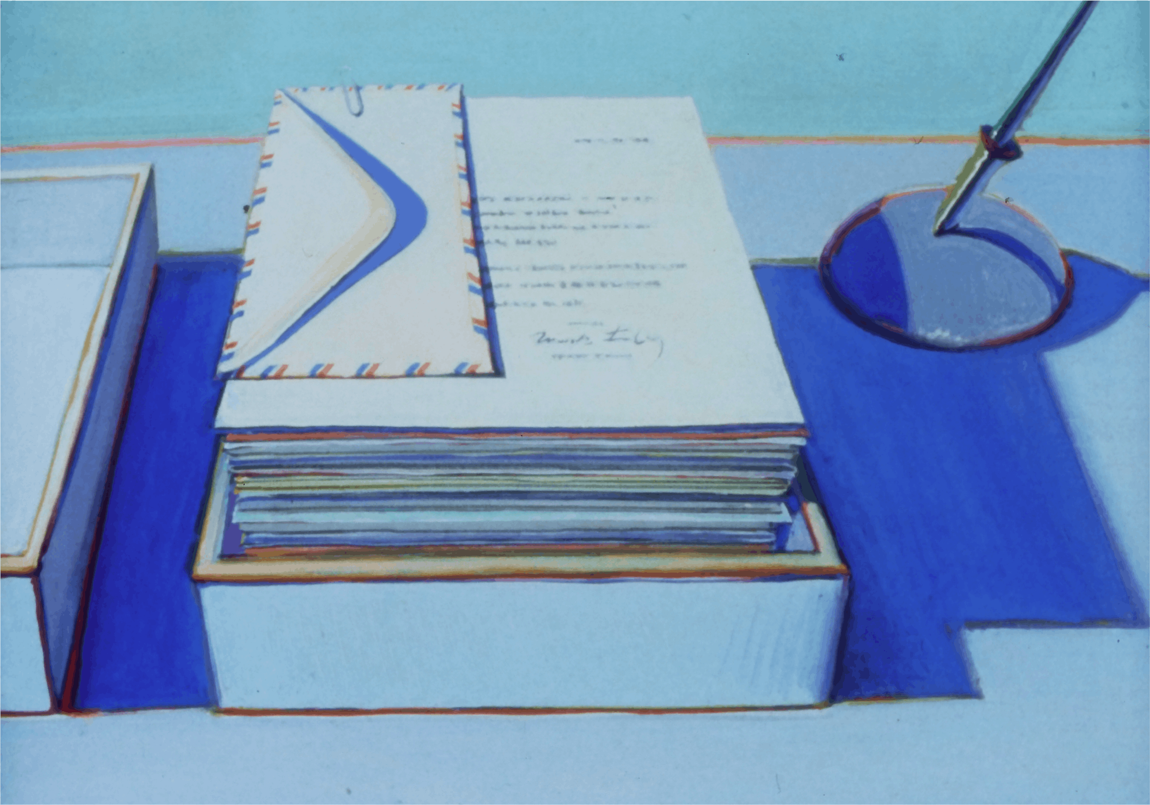 Wayne Thiebaud, Desk Still Life, 1975, oil on cnvas, 16x20