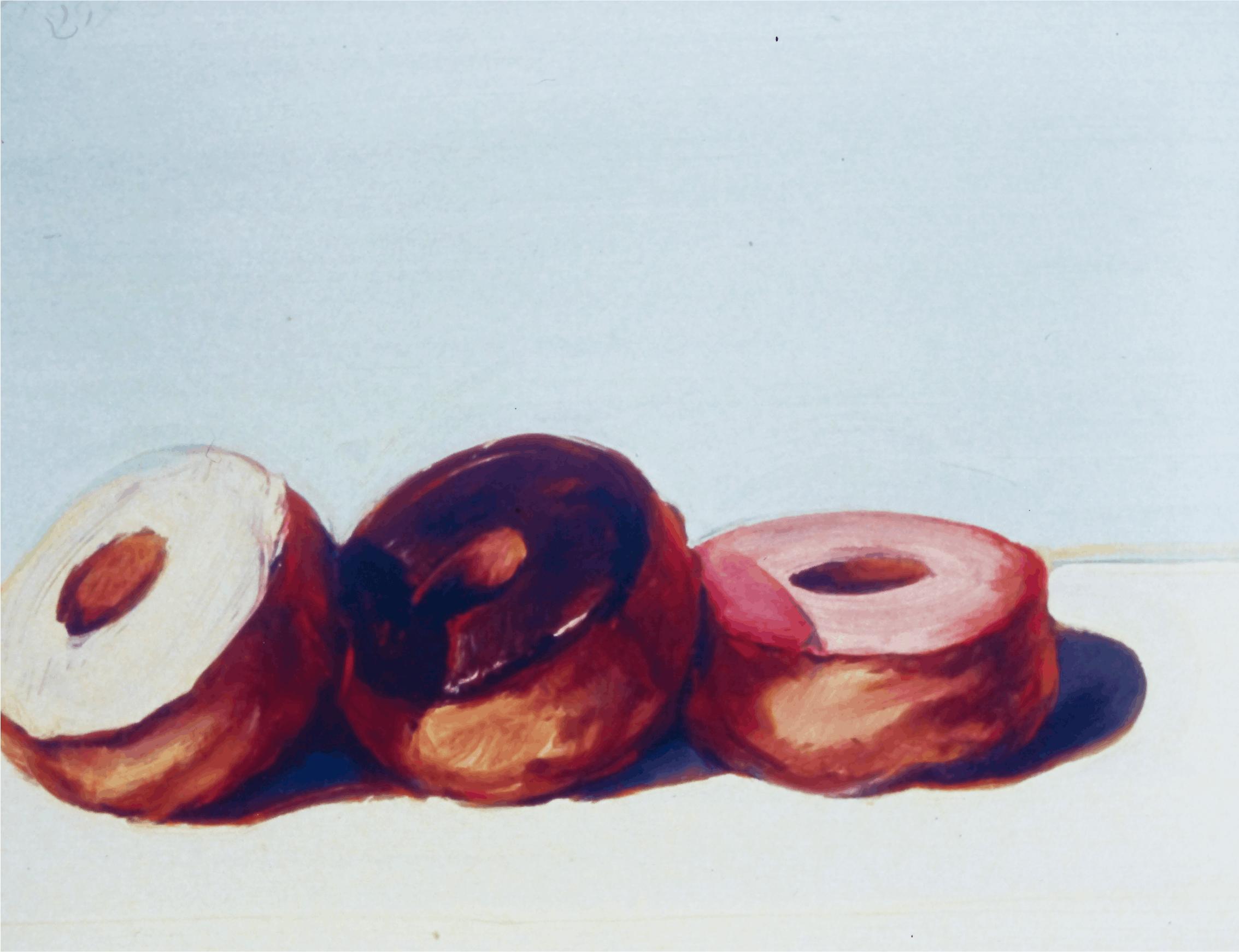 Wayne Thiebaud, Donuts, 1994, oil on board, 12x17