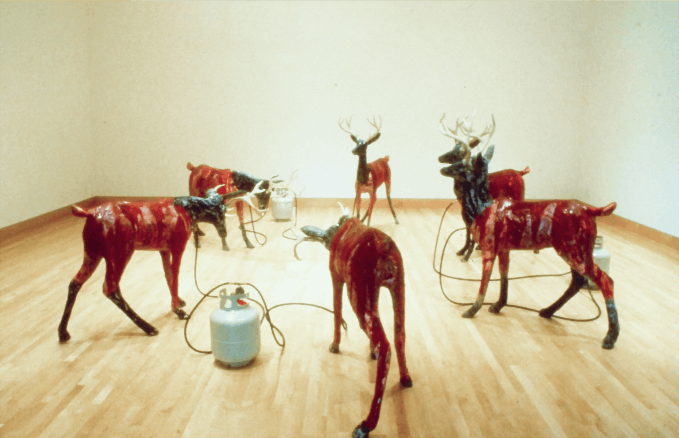 Dennis Oppenheim, Digestion - Gypsum Gypsies, 1993, Pigmented fiberglass, propane tank, plaster, wax, rubber hosem poured resin, regulators and jeweler's tips, 60x240x240