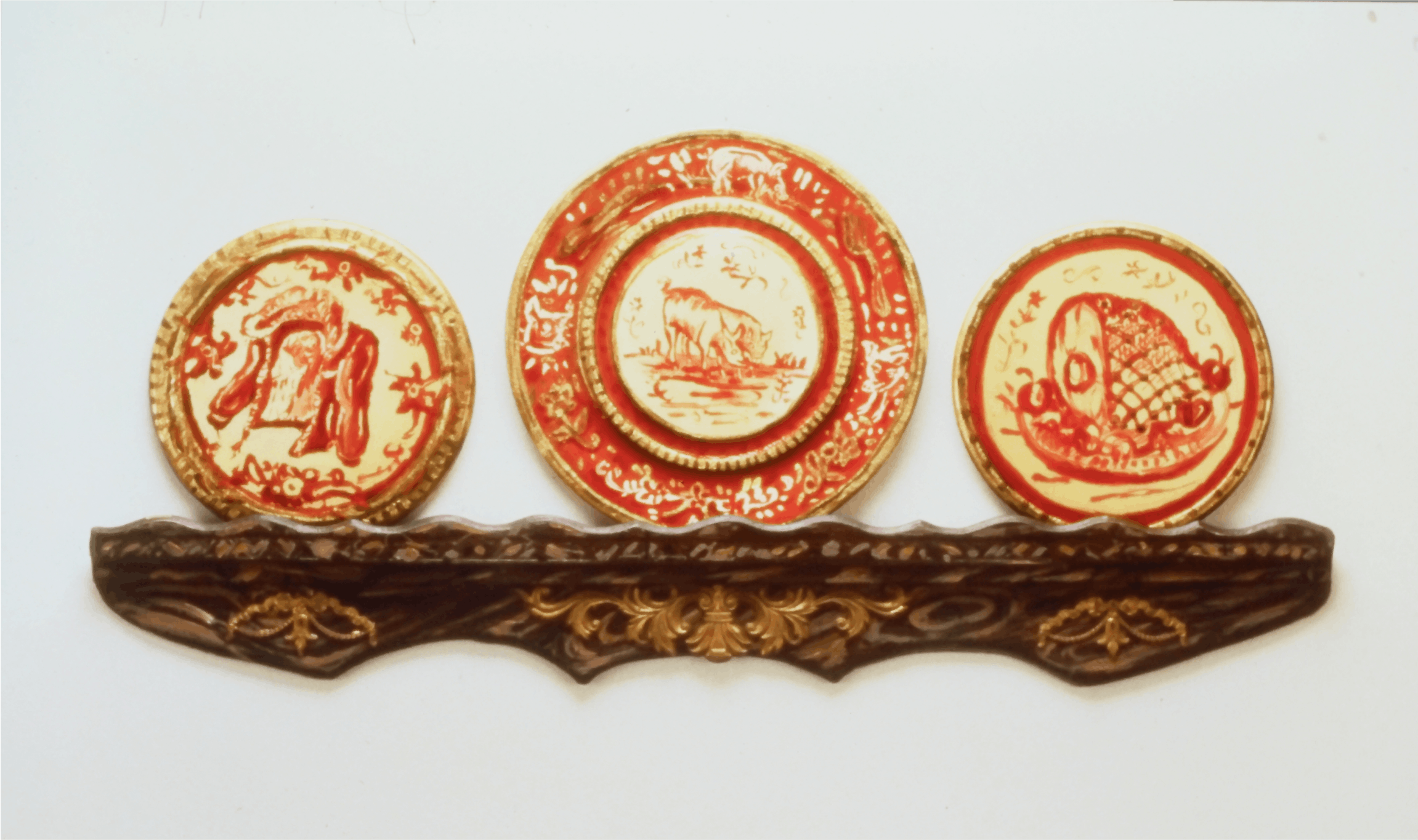 Jean Lowe, Porcine Plates, 1989, mixed media, 25x53x1:2