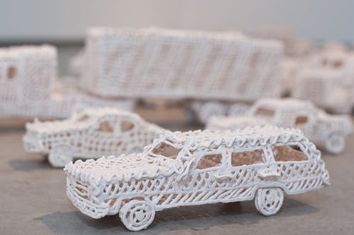 Graham, Susan. Beautiful Ohio at Lux Art Institute, 2012, Glazed porcelain vehicles, 15 x 7.5 feet. http___susangrahamart.com_LUX9
