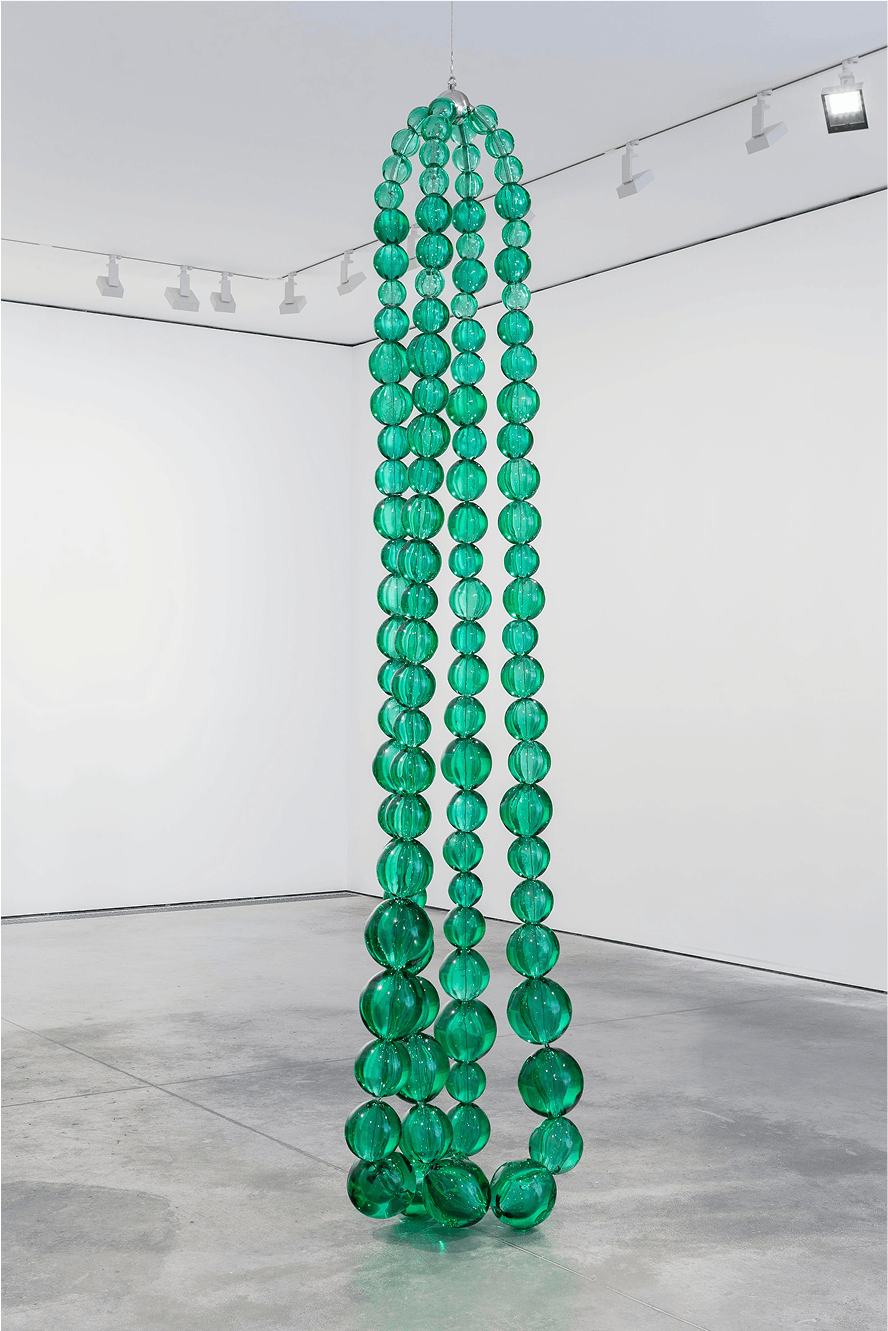 Jean-Michel Othoniel, Double Collier Emeraude, 2013, Murano glass, stainless steel, 129.9 x 31.5 x 23.6