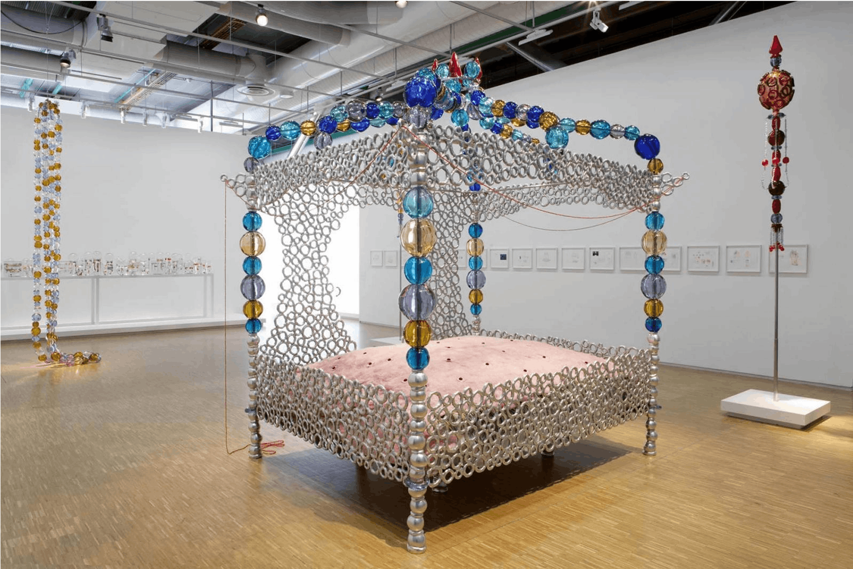 Jean-Michel Othoniel, My Bed, 2003, Murano glass, steel, aluminum, braid, soft bedding, felt, 114x 94.5x 75
