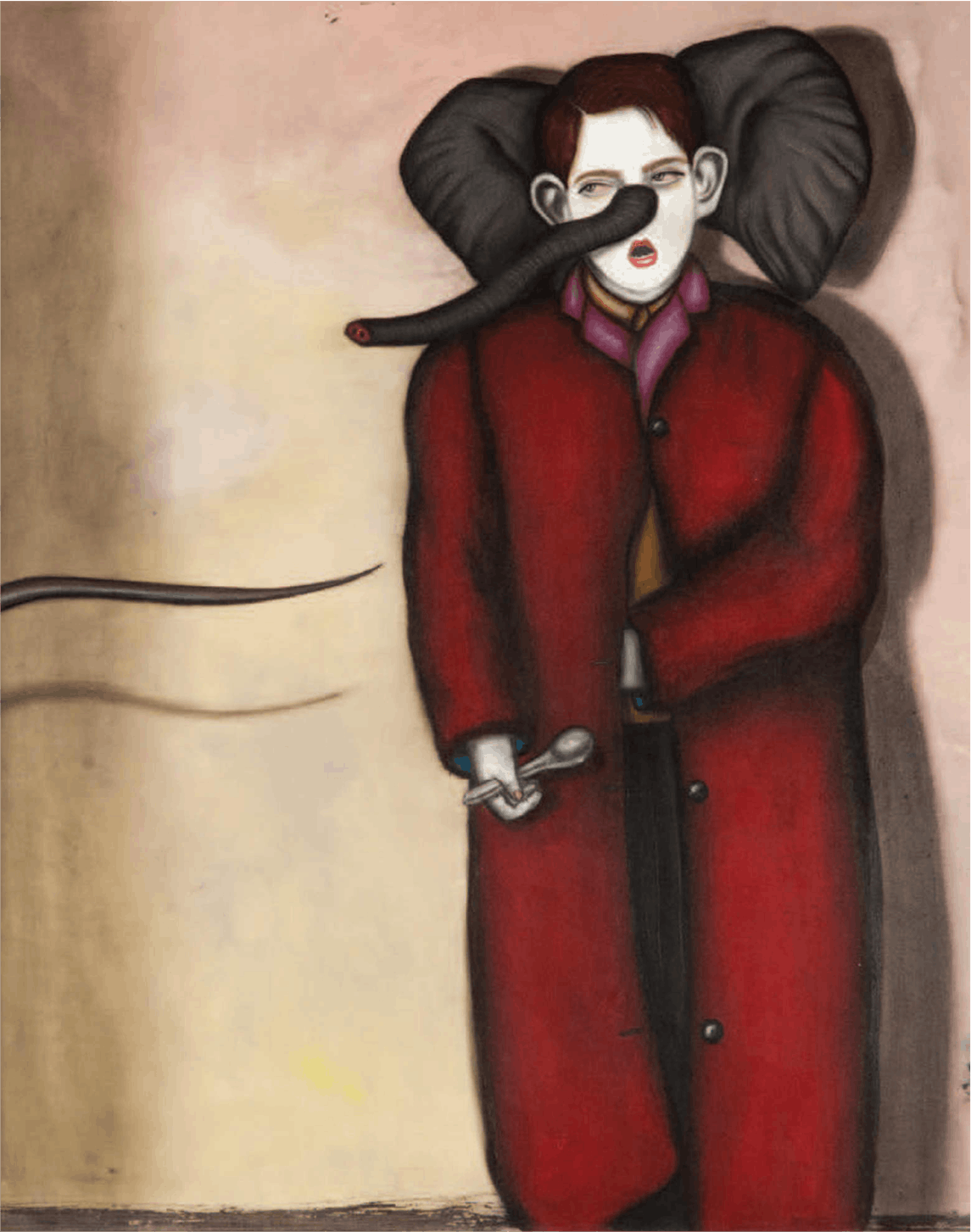Julio Galán, Niño elefante tomando Ele-rat 7, 1985, Oil and acrylic on canvas, 117 x 188cm