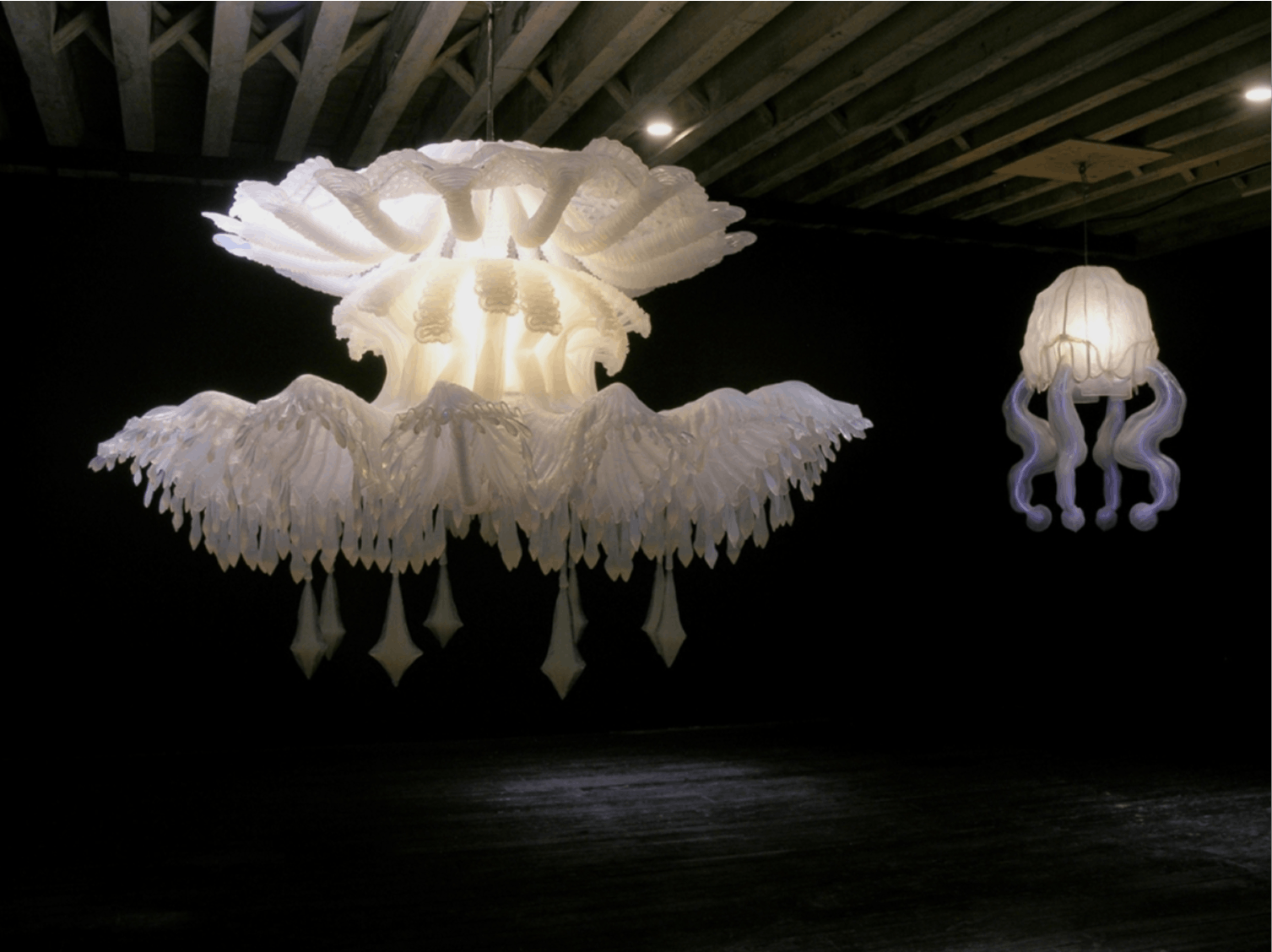 Timothy Horn Medusa, 2006 silicone rubber, copper tubing, lighting fixtures 72 x 102 inches in diameter
