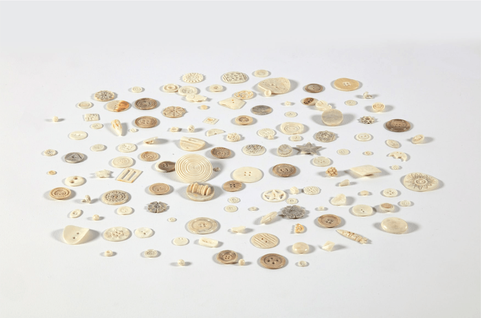 Charles LeDray, Buttons, 2000–2001, human bone, dimensions variable