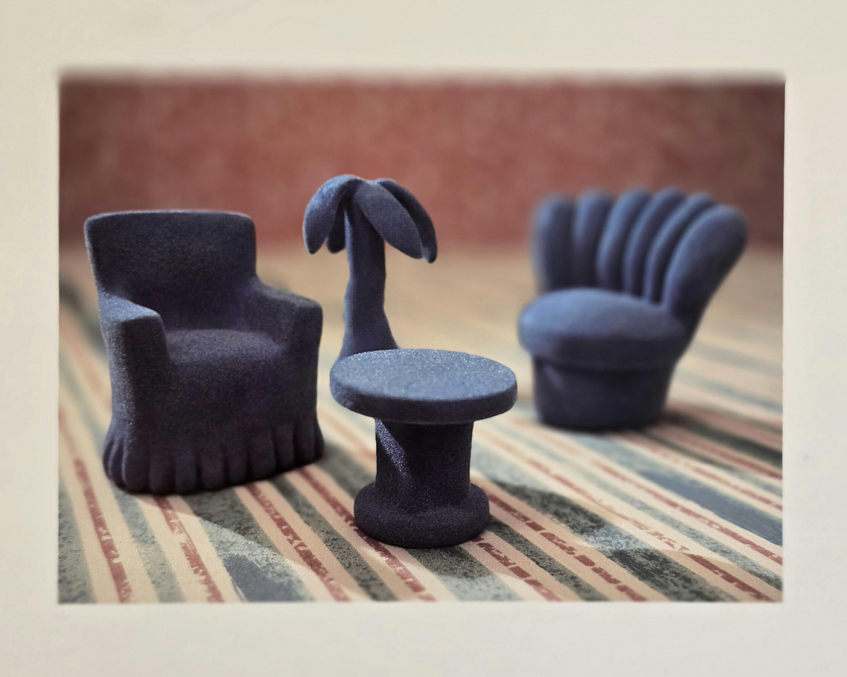 Jo Ann Callis, Untitled from Domestic / The Set-ups (blue), 1995, fired clay and flocking, 9x12