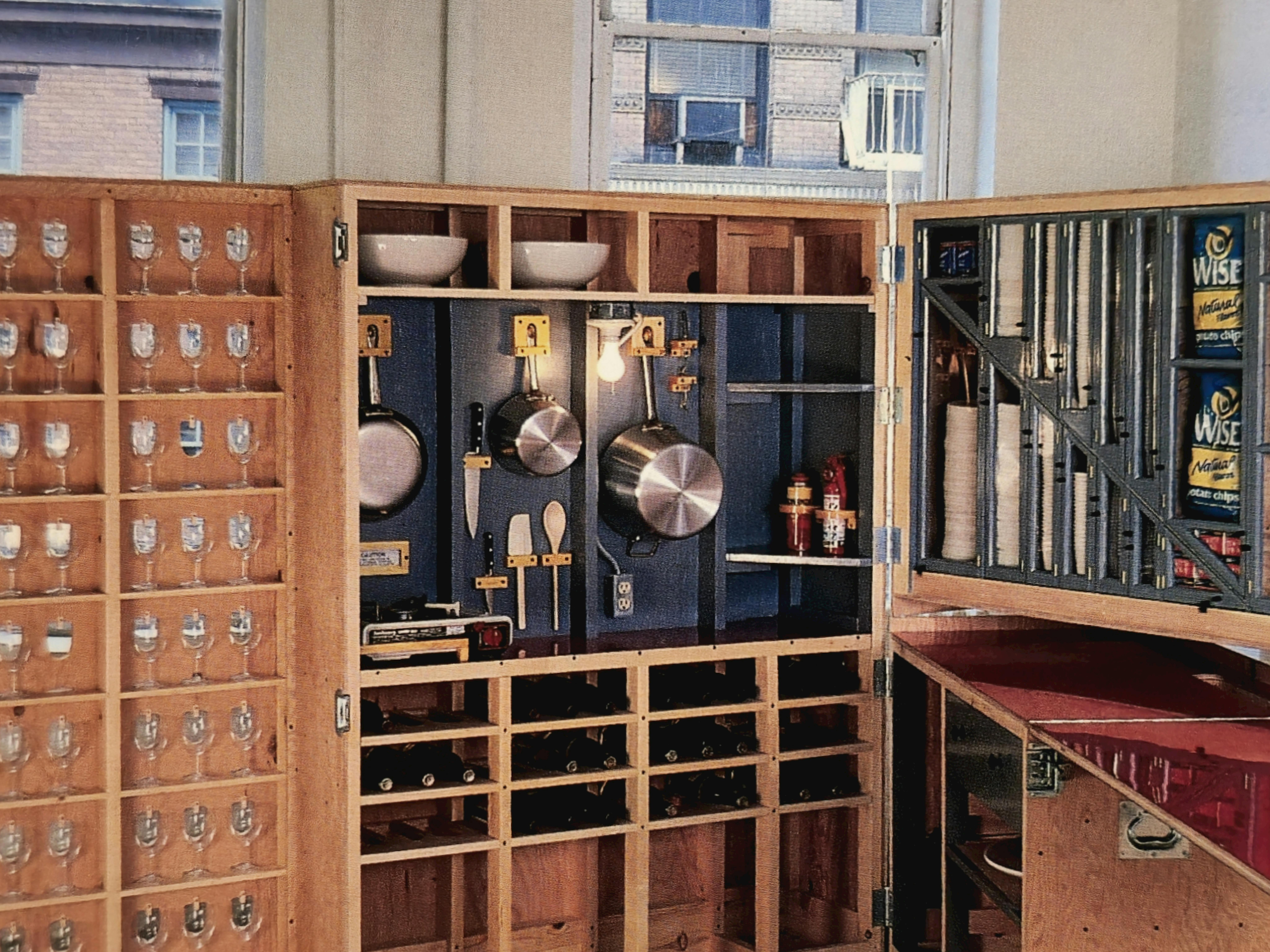 Parsons Kitchen, 1994, wood crate with mixed media, open 76 x 141 x 132 inches, closed 76 x 41 x 72 inches