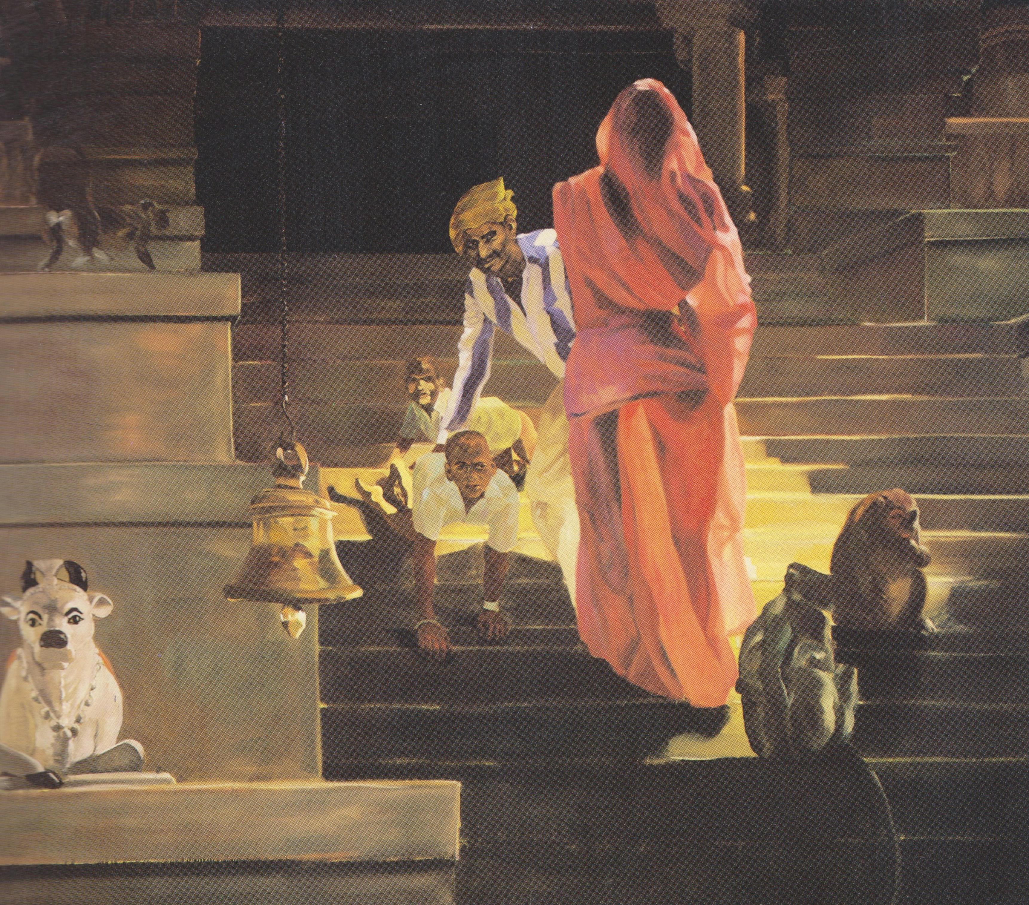 On the Stairs of the Temple, 1989, oil on linen, 115 x 140 x 5 inches
