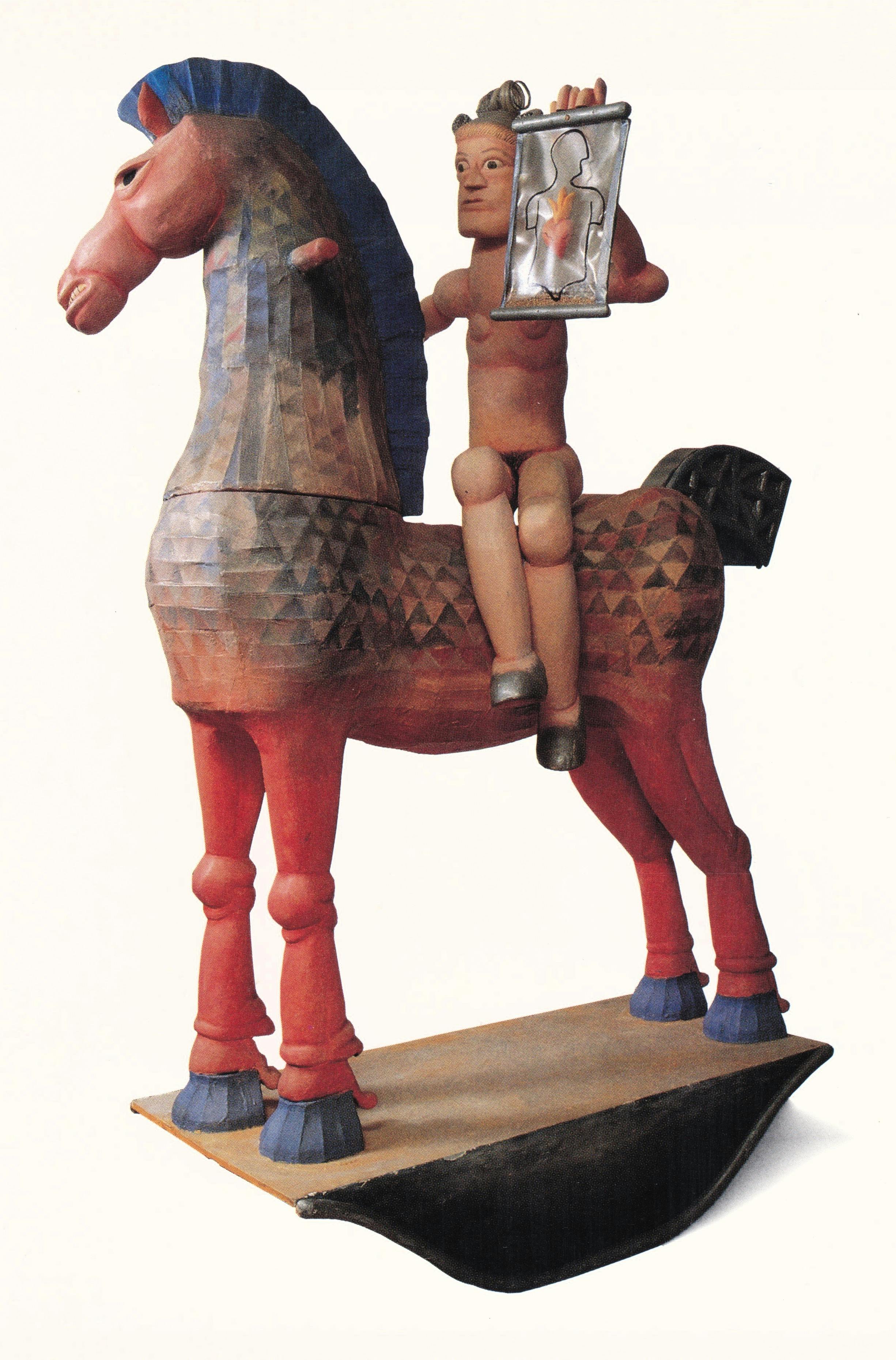 Benjamin Serrano, Lady Godiva Rides the Pony Express to Deliver an X-ray of the broken heart of the man she thinks she loves, 1973, mixed media