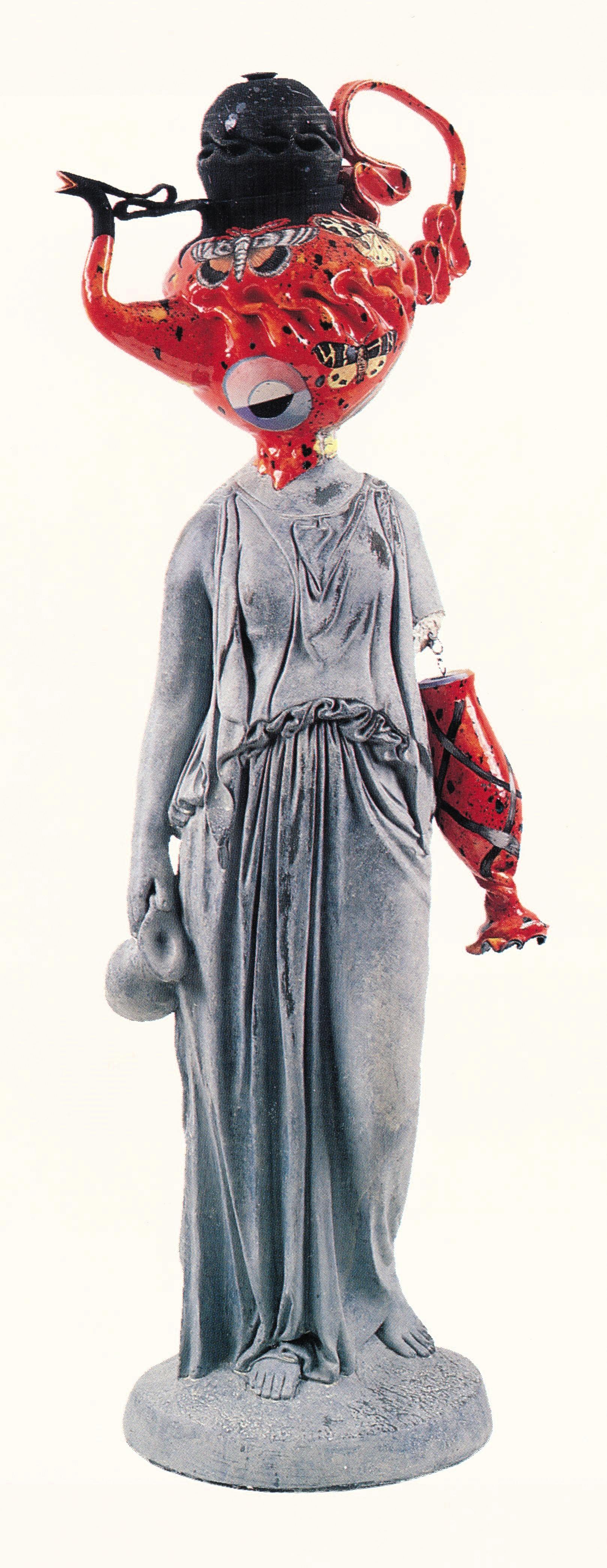 Female Roman Statue (Reclamation series), 1996, clay with glazes, plaster, and paint, 47 x 18 x 11 inches