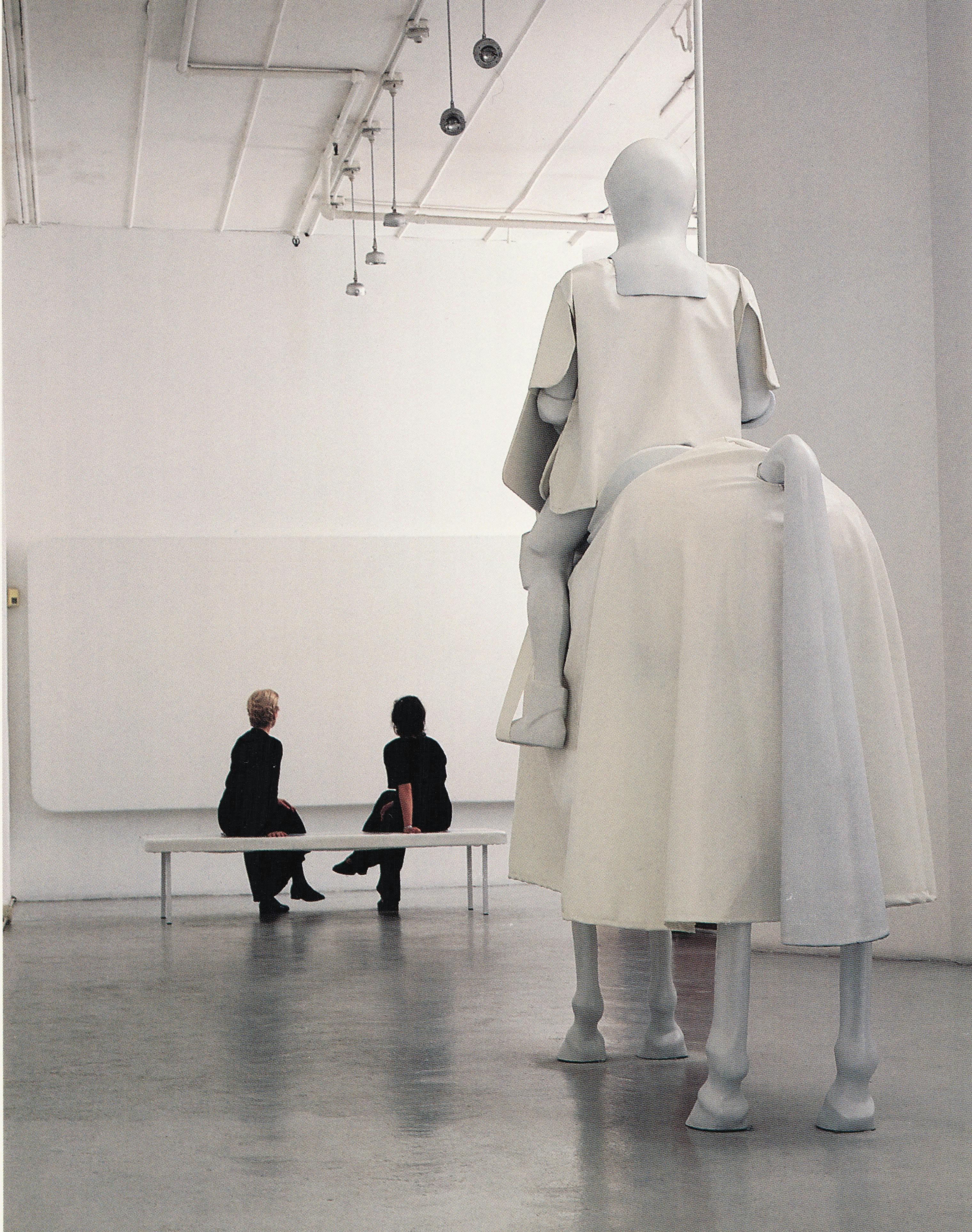 Untitled, 1995, polyester, wood, and vinyl horse and knight, 145 x 100 x 25 inches,