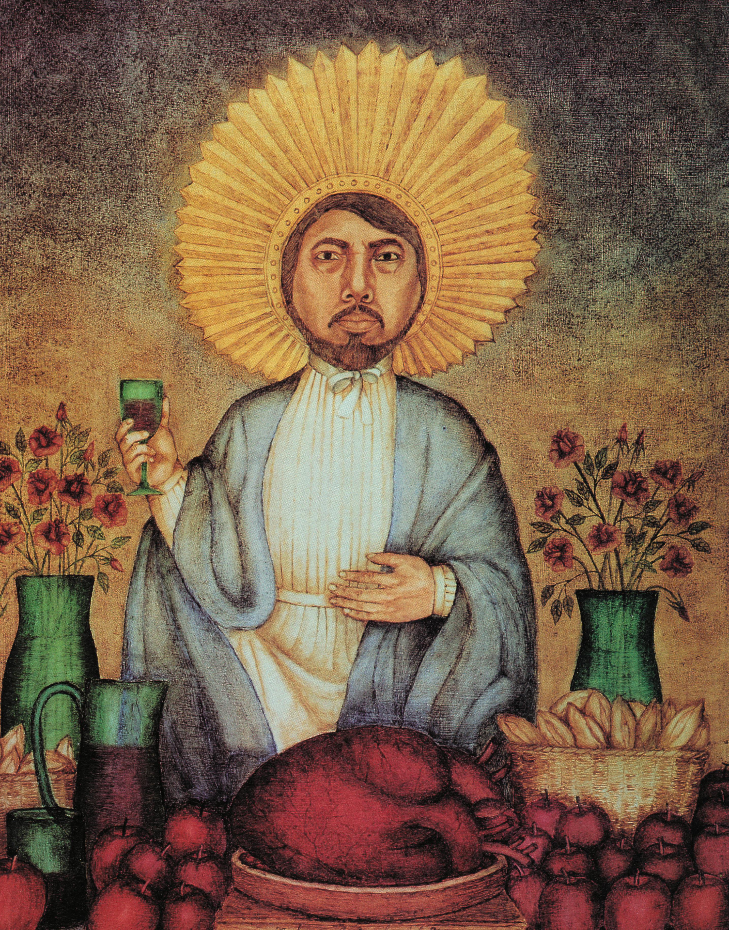 Nahum b Zenil, santisima cena_holiest supper, 1991, oil on wood, 20 x 16 inches