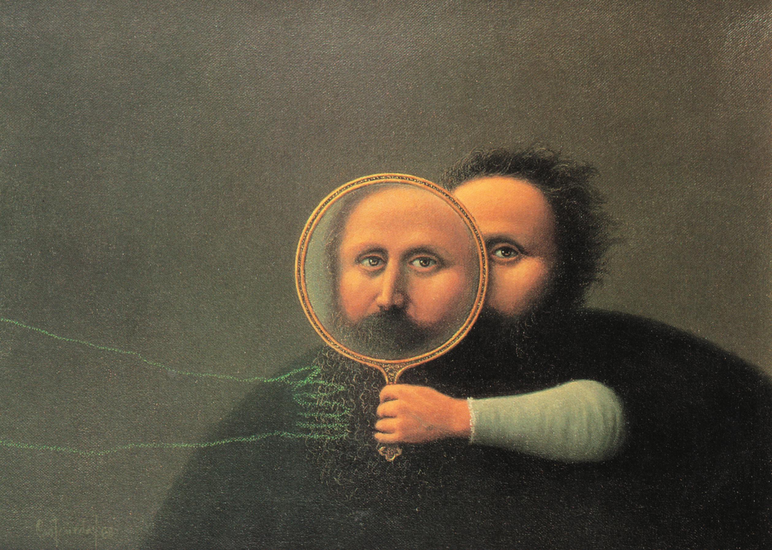 Alfredo Castaneda, Cuando el espejo suena con otra imagen / When the mirror dreams with another image, 1988, oil on canvas, 10 x 14 inches