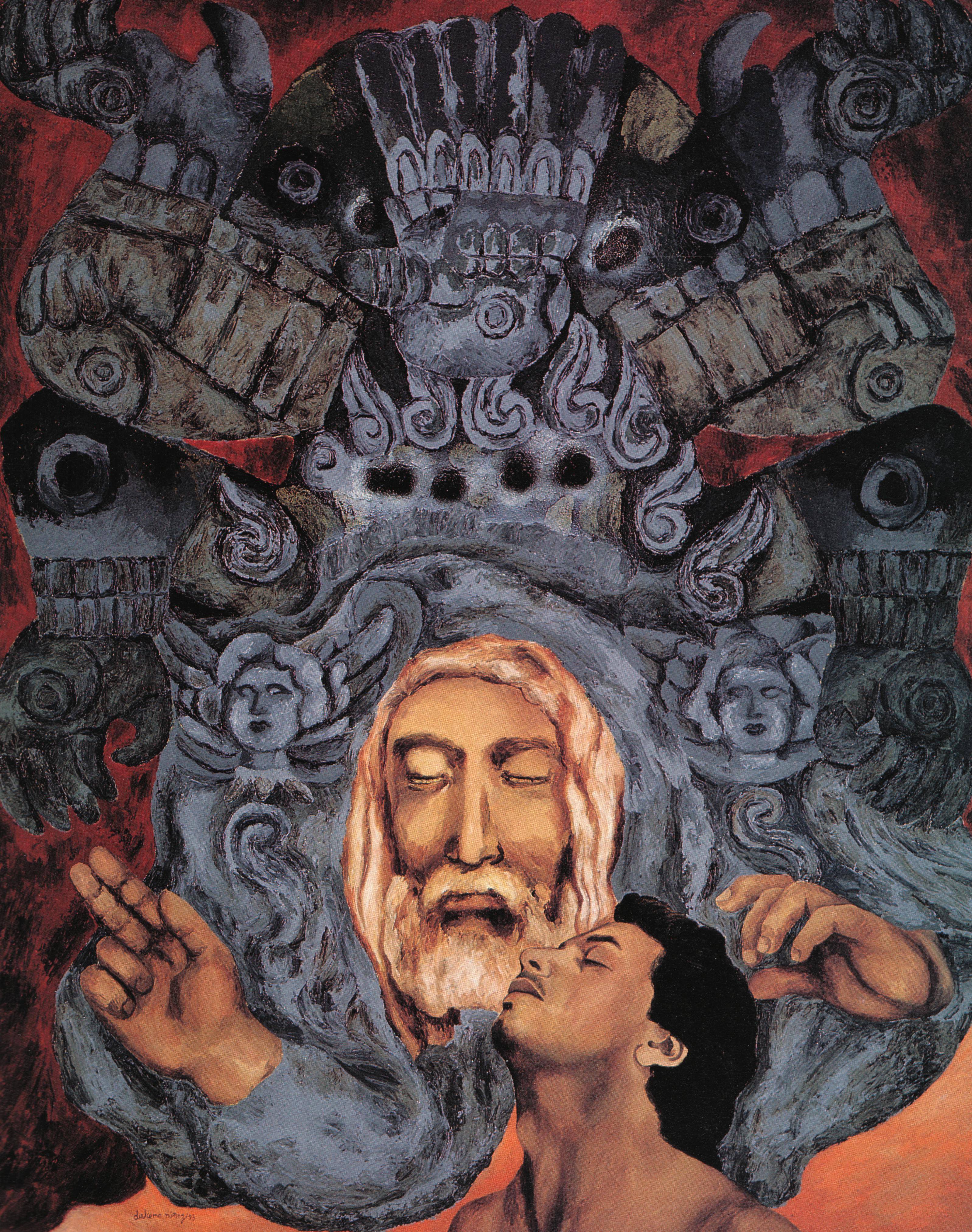 Dulce Maria Nunez, Dios descendente_ Descending God, 1993, Acrylic on canvas, 59 x 47 inches