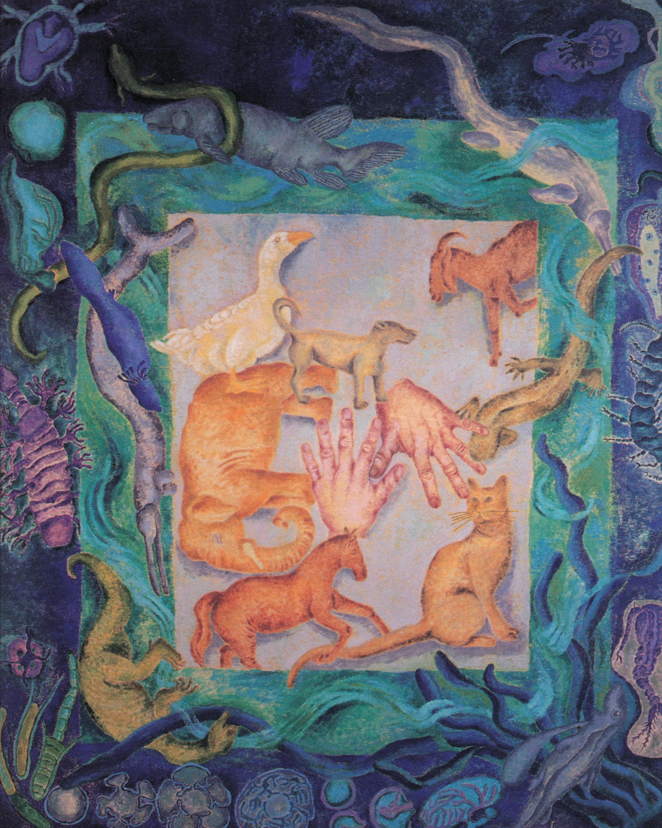 Georgina Quintana, de las algas a las manos_ From the Seaweed to the Hands, 1993, oil on wood, 48 x 39 inches