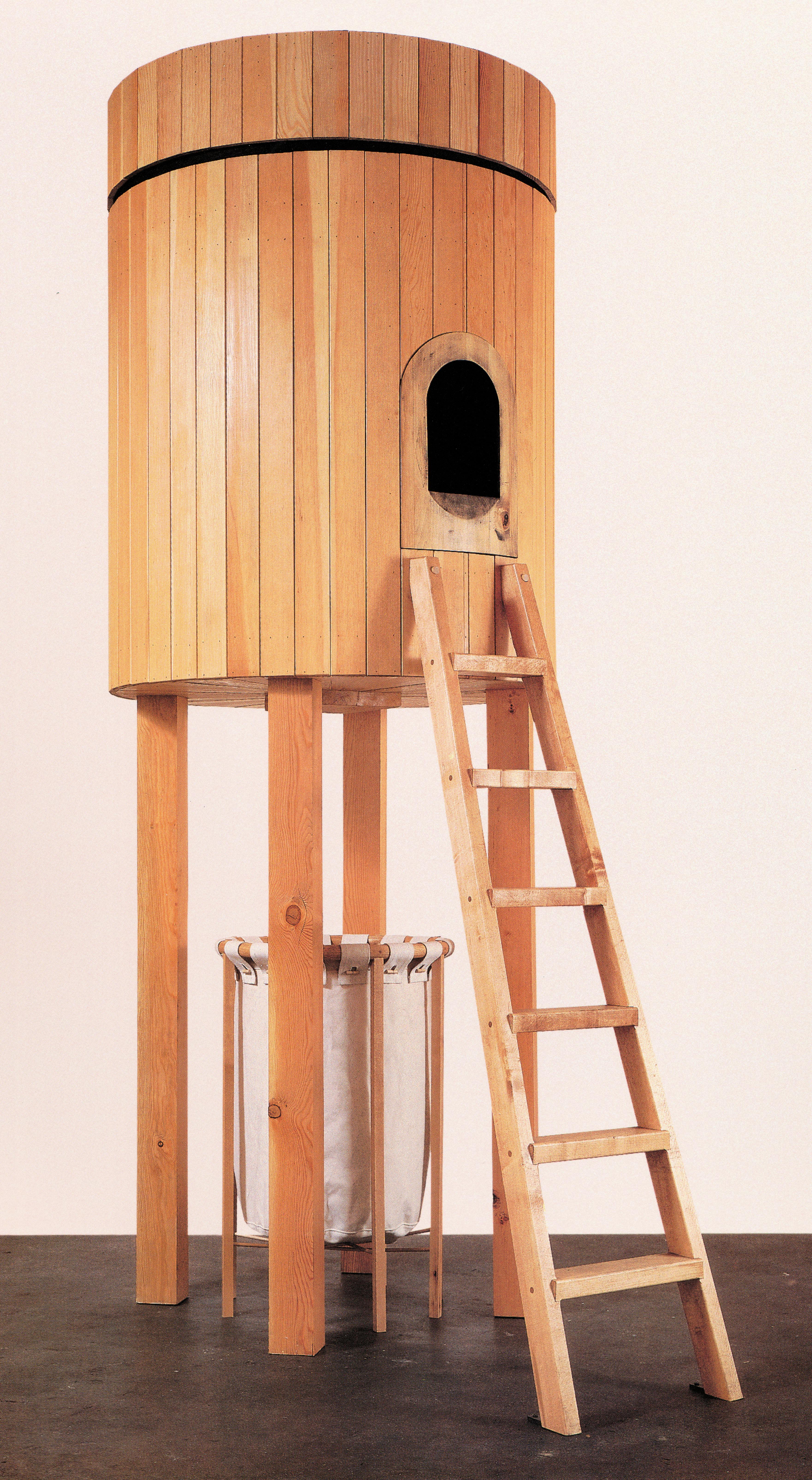Daniel Wheeler, Untitled (reservoir), 1992, wood, canvas, steel, ceramic, and velvet, 140 x 78 x 50 i nches