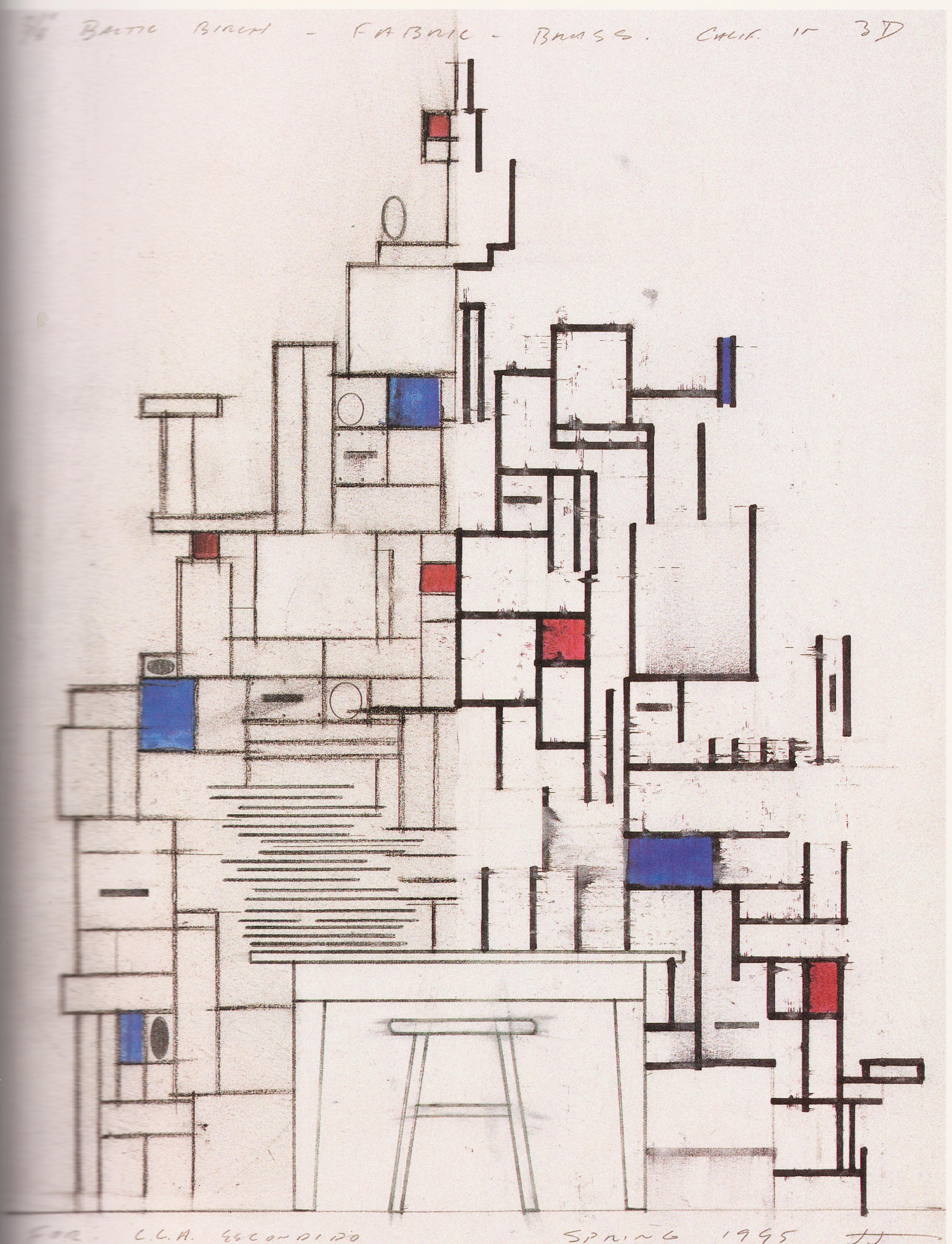 Jay Johnson, Drawing for CCAM, Escondido, 1995, charcoal and ink on paper, 23 x 14
