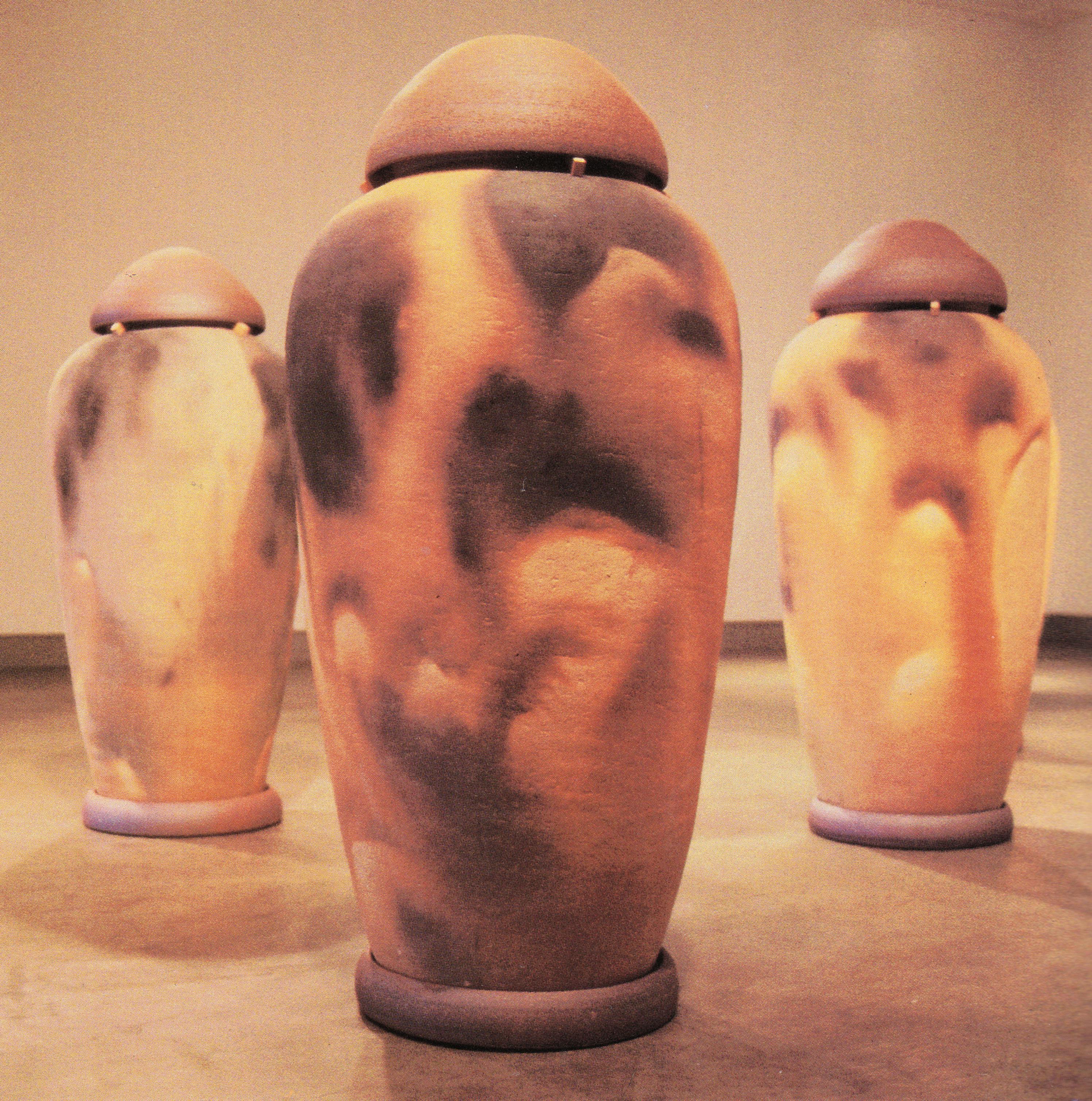 Mineko Grimmer, Musical vessels, 1993, ceramic and ice, 8 pieces each 50 x 23