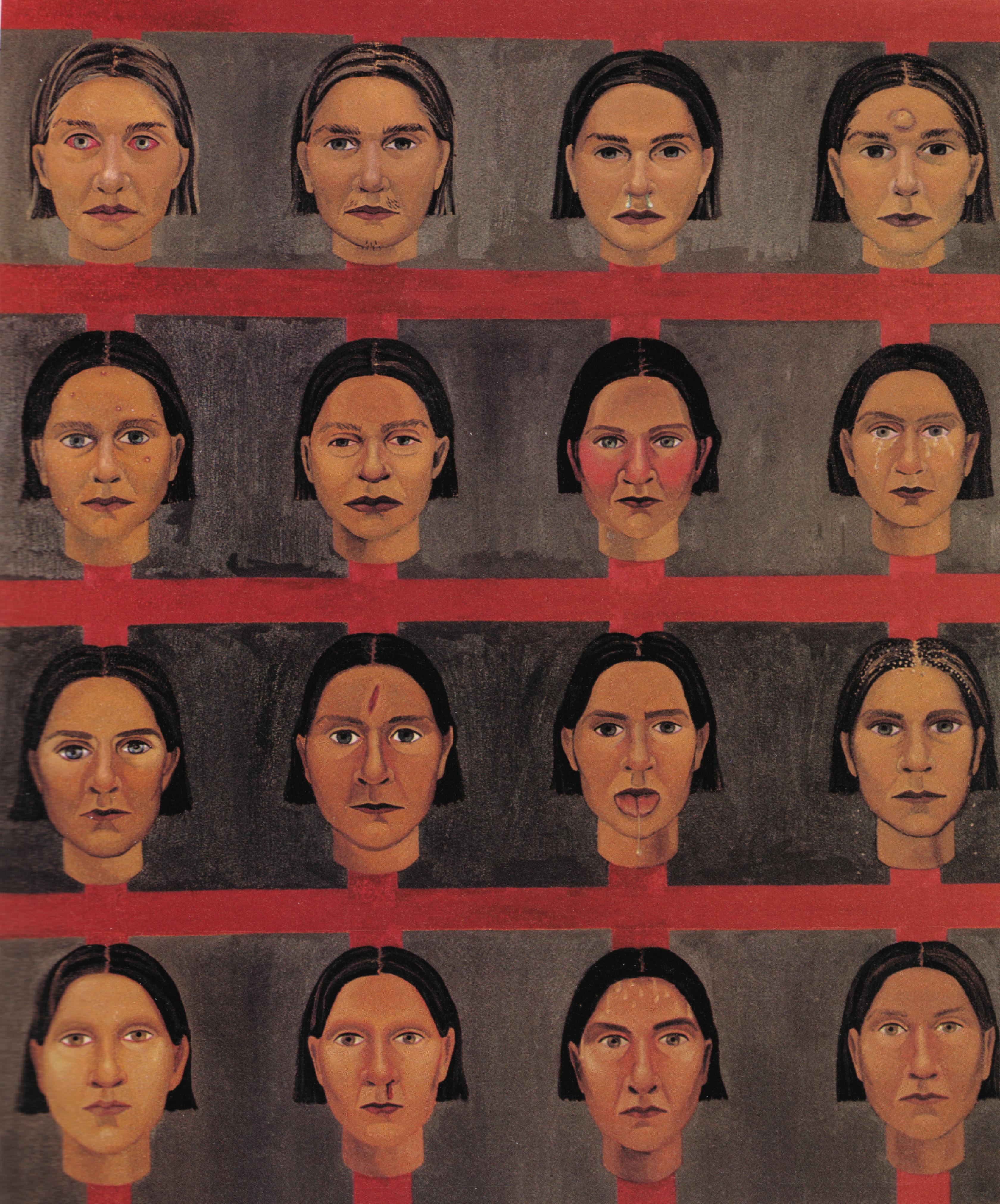Monica Castillo, autoretratos con senas particulares_ self-portraits with identifying marks, 1993, oil on canvas, 47 x 39 inches
