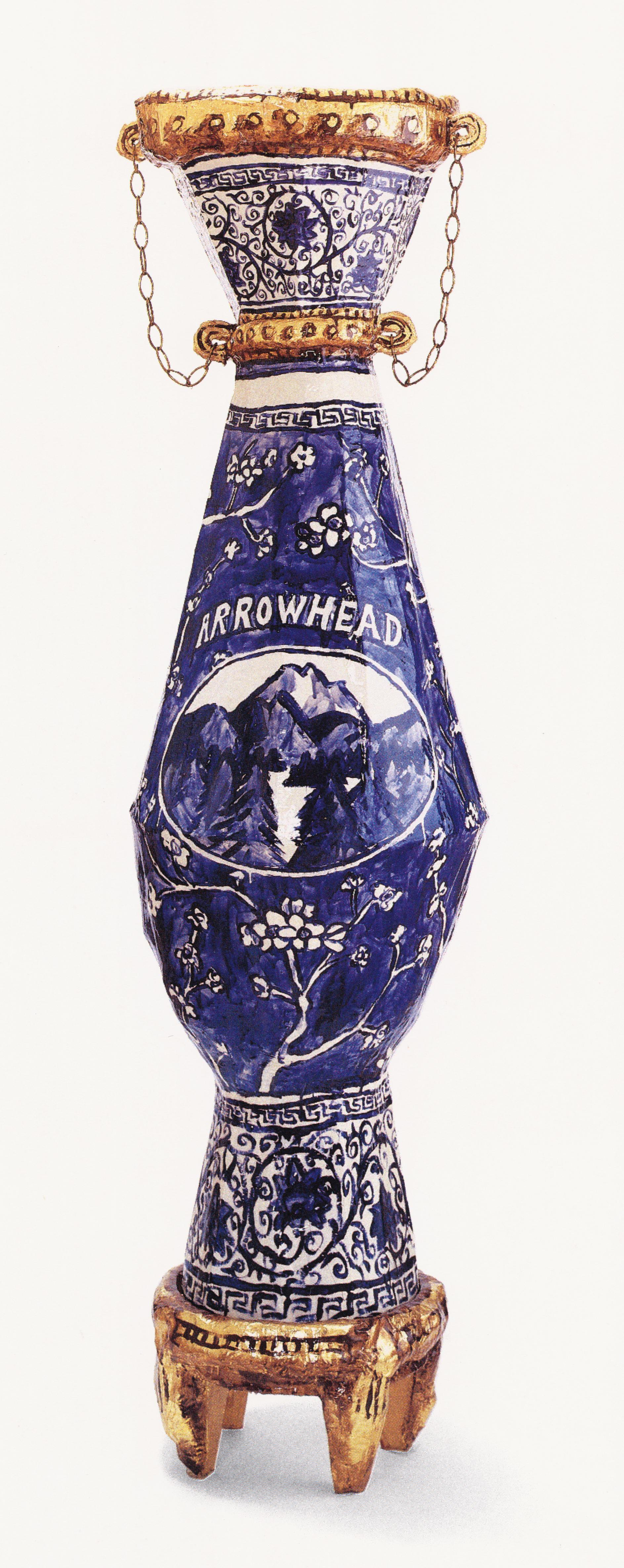 Jean Lowe, Arrowhead Urn, 1994, papier-mache, enamel, metal leaf, and resin, 78 x 25 x 25