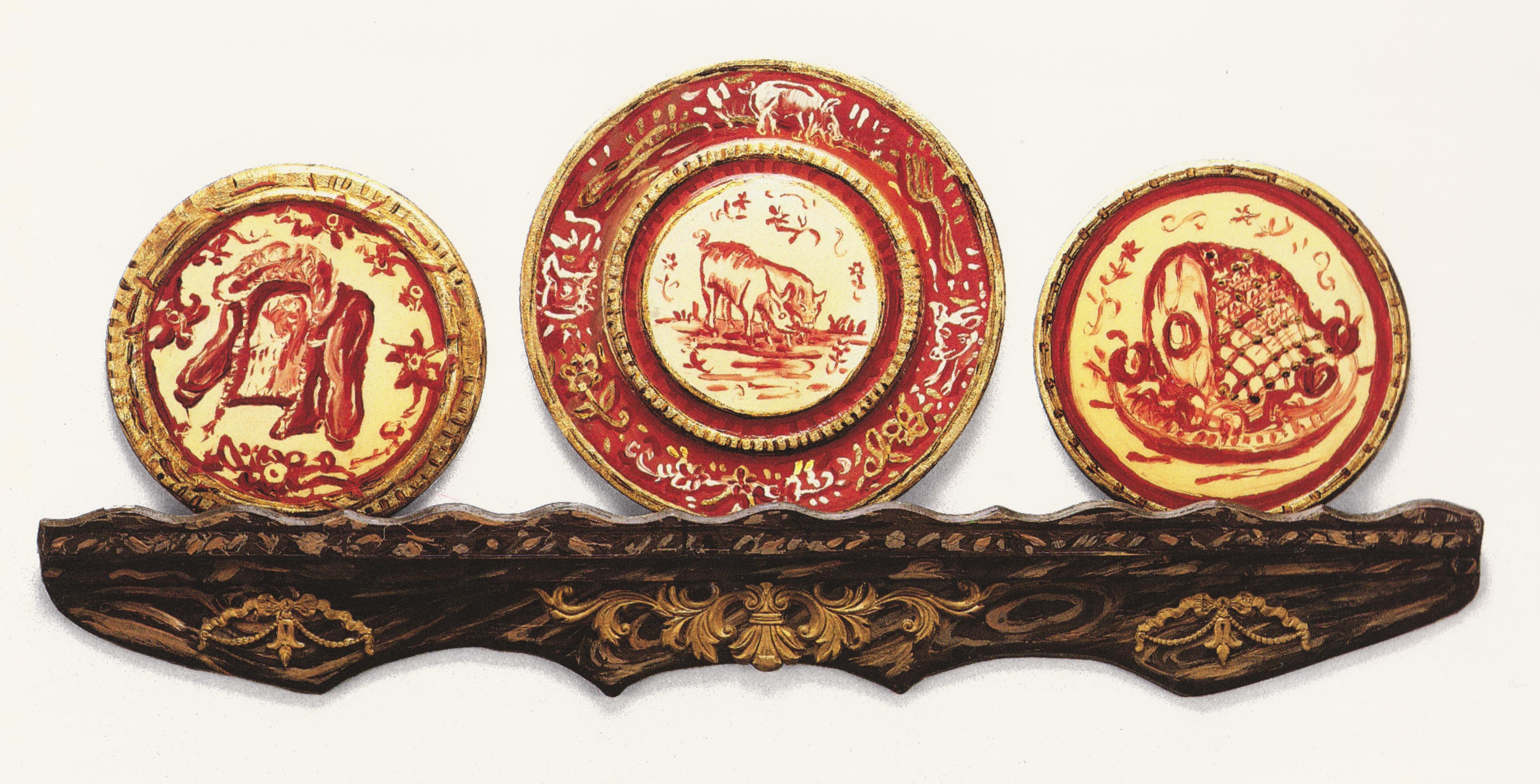 Jean Lowe, Porcine Plates, 1989, Mixed Media, 25 x 53 x 1 inches