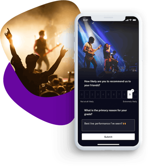 Referanza NPS rating page example with rock concert layout