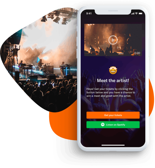 Referanza Landing page example with Youtube trailer, ticket purchase button and Spotify button