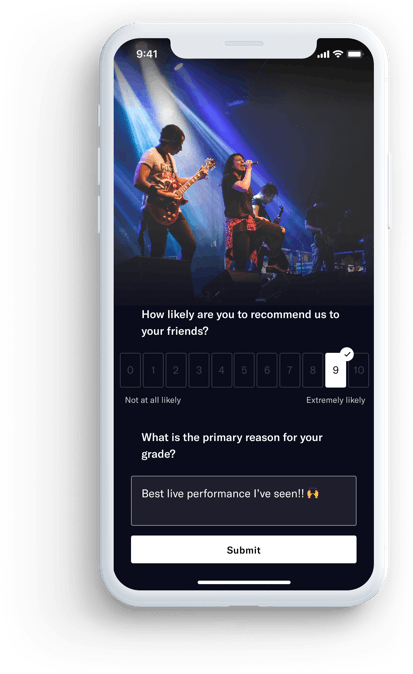 Mobile view of NPS rating and customer feedback from promoter