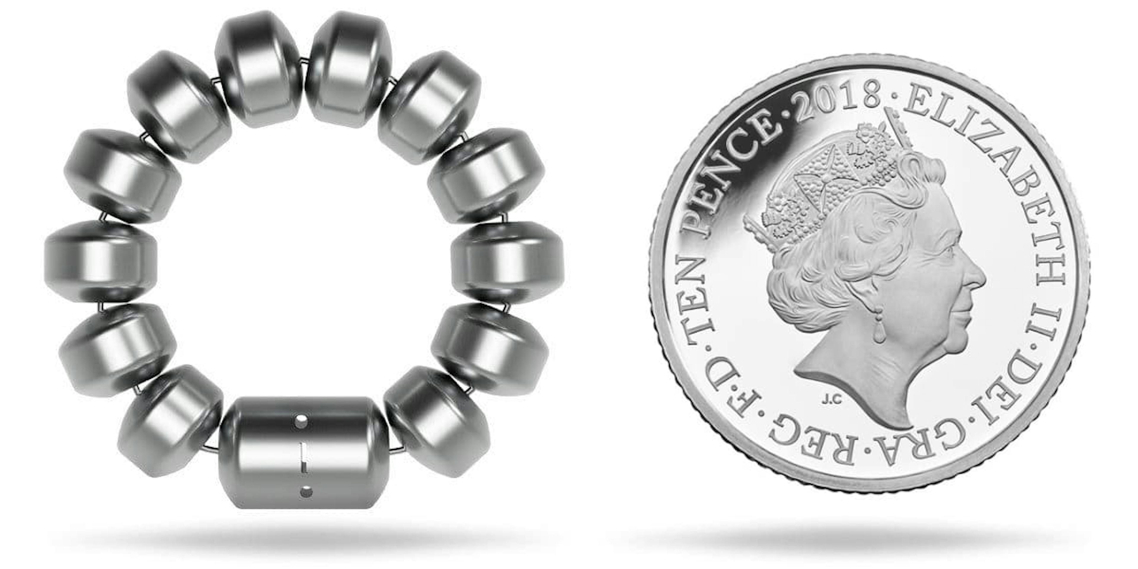 LINX® device, showing equal size comparison to a ten pence piece