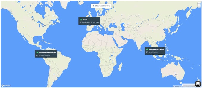 World map with the location of reforestum forests