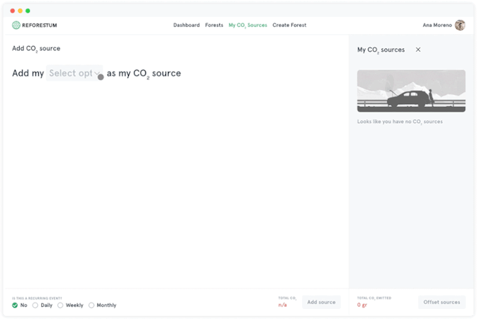 Aplicación de reforestum calculando la huella de CO2