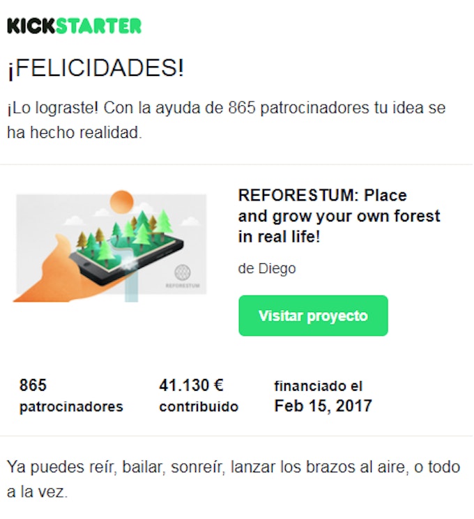 screenshot of successful kickstarter campaign