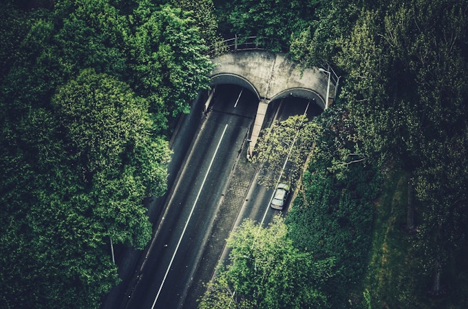 Highway fragmenting a forest ecosystem