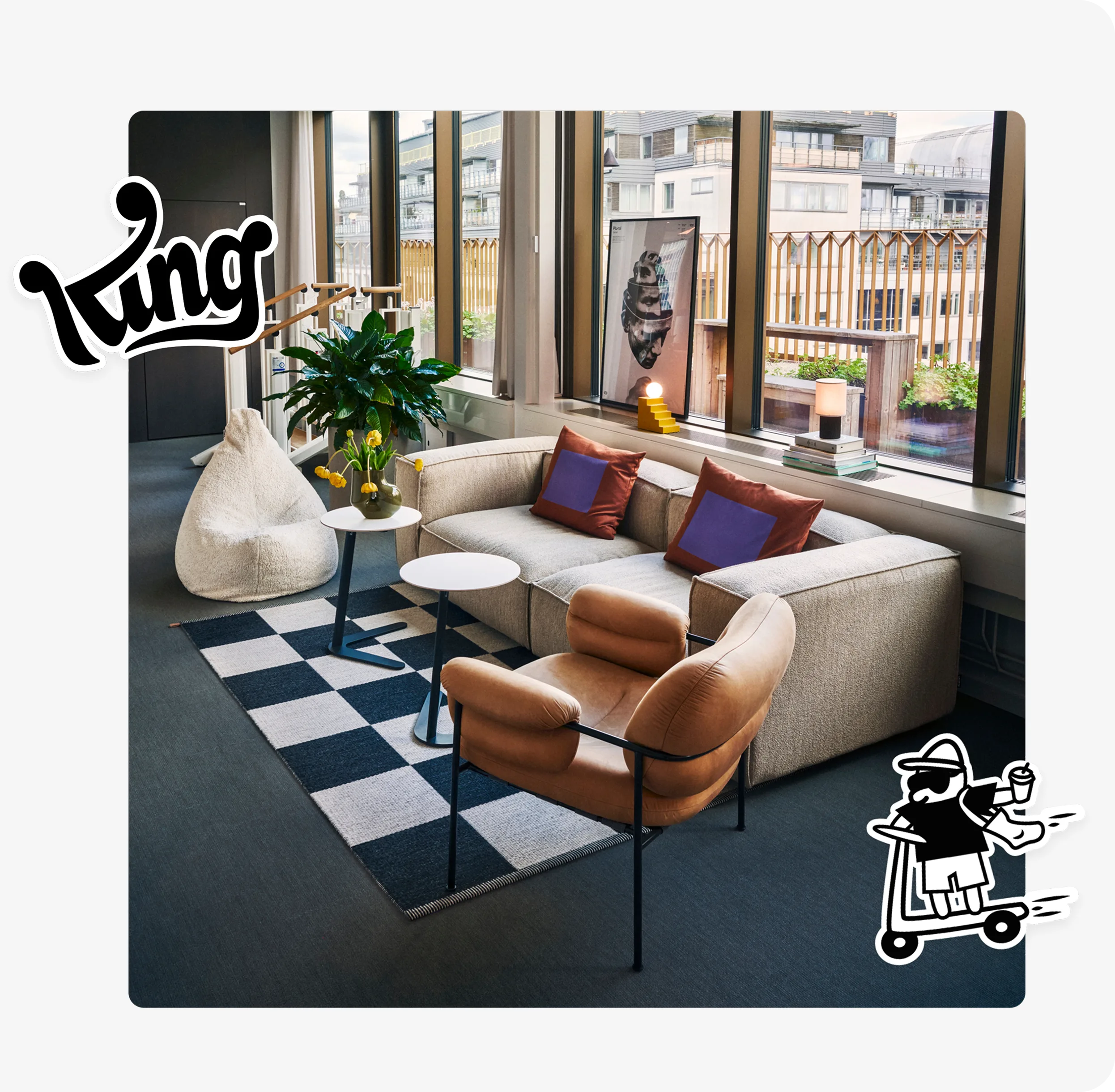 Modern office interior for King, delivered by Beleco – ready-to-use workspace with furniture, design and setup included.
