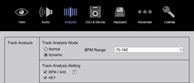 Dynamic analysis option in the Preferences menu