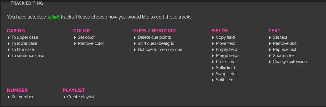 Track Editor options