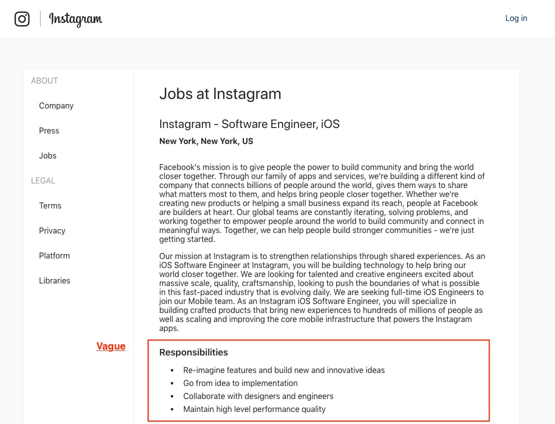 Instagram Job Post, April 2020