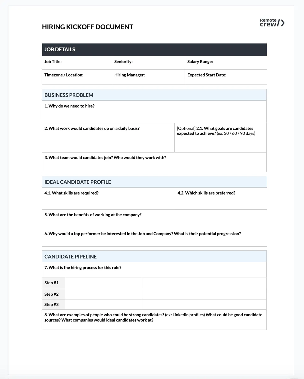 role kickoff document