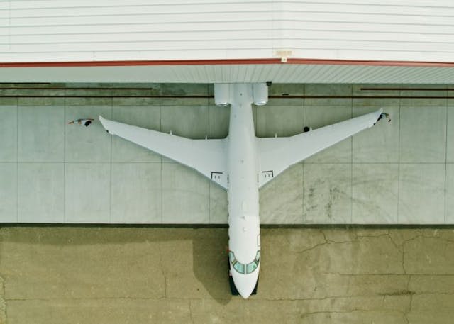 airplane in hangar
